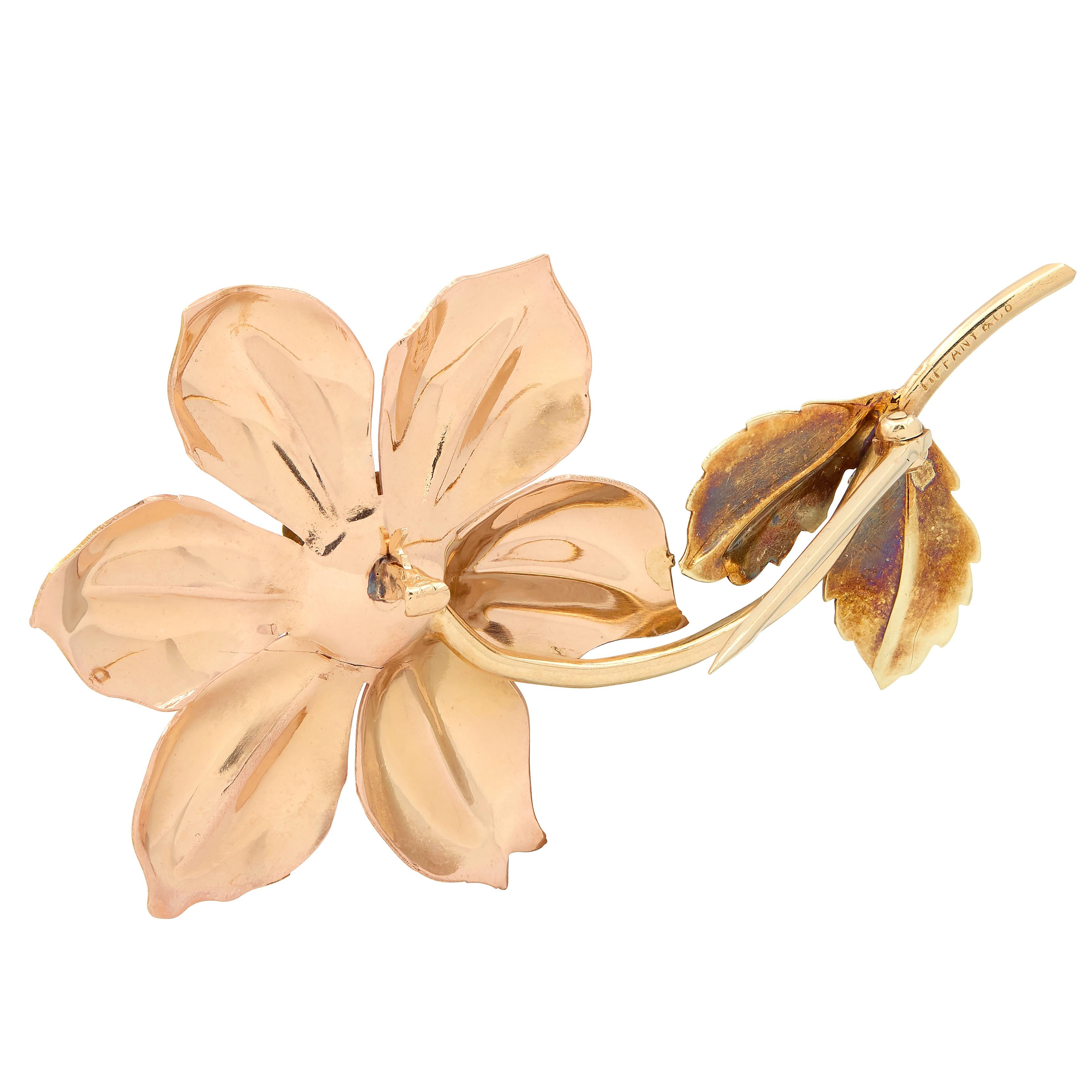 Tiffany & Co. Retro Citrine 14 Karat Two-Tone Gold Vintage Flower Brooch