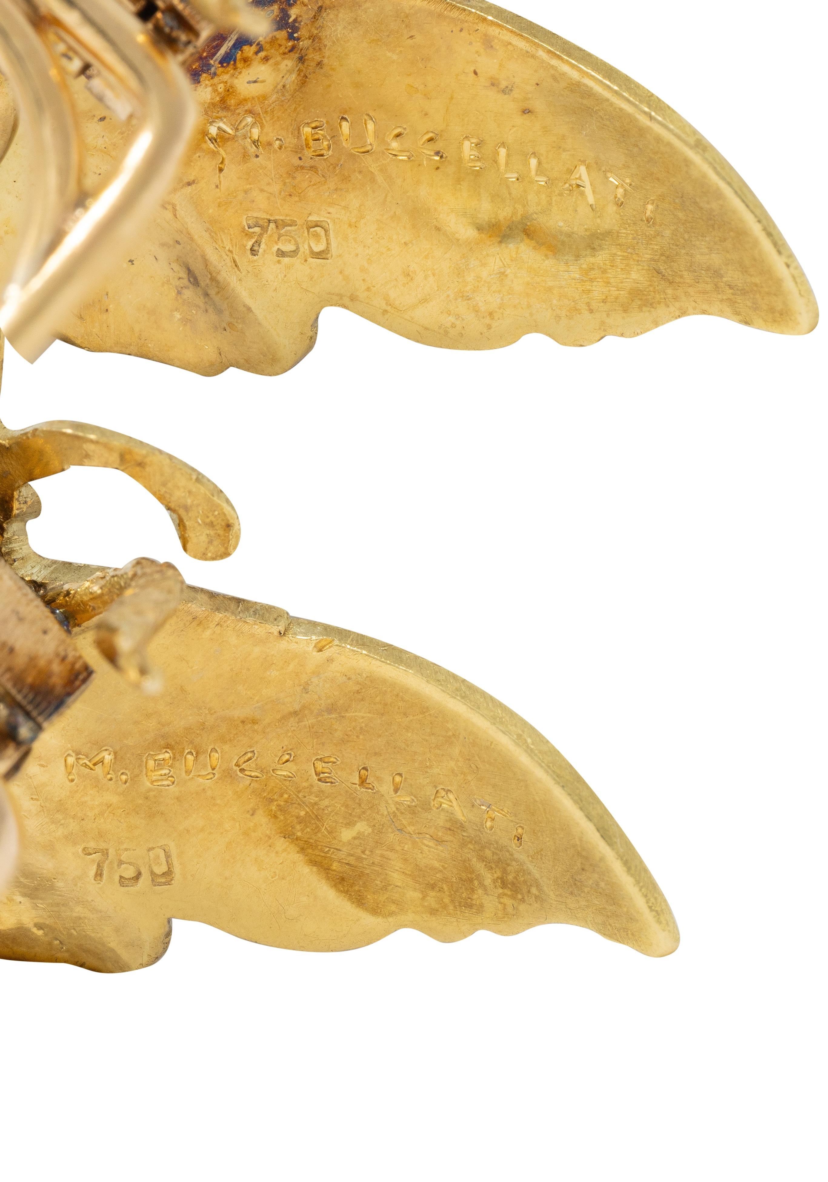 Mario Buccellati 1960's 18 Karat Yellow Gold Vintage Butterfly Brooch Clips