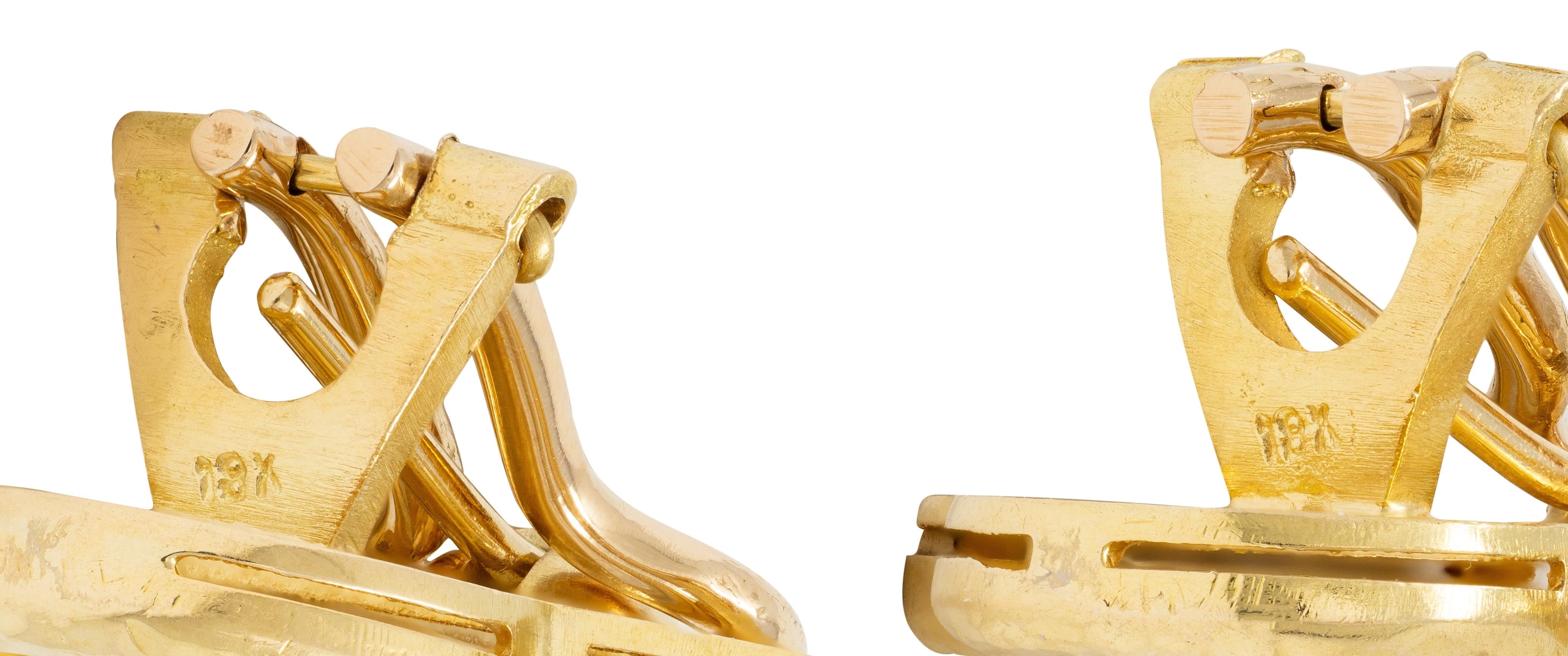 Elizabeth Locke Moonstone 18 Karat Yellow Gold Hammered Quatrefoil Earrings