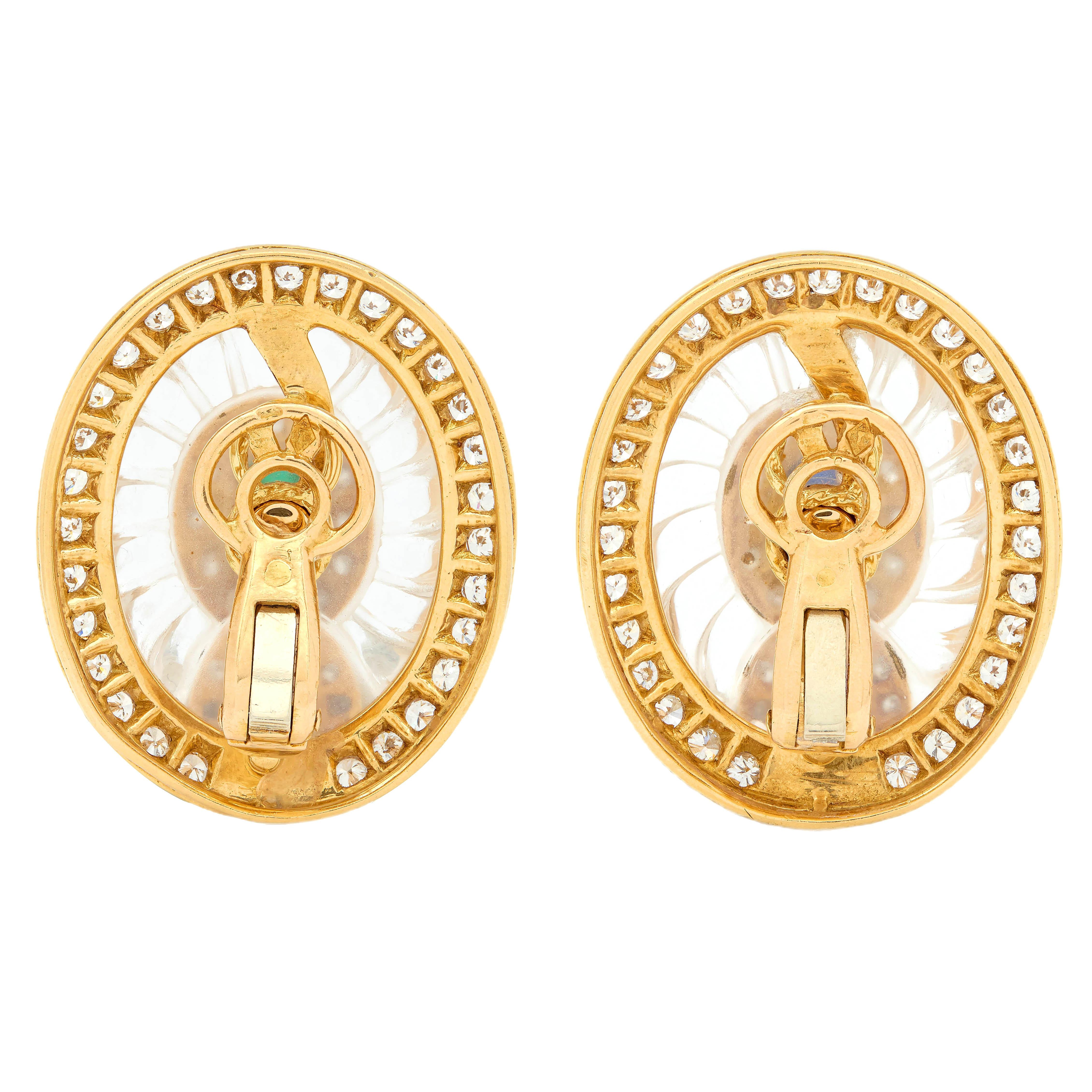 Boucheron French Rock Crystal 18K Gold Sapphire Ruby Diamond Vintage Earrings