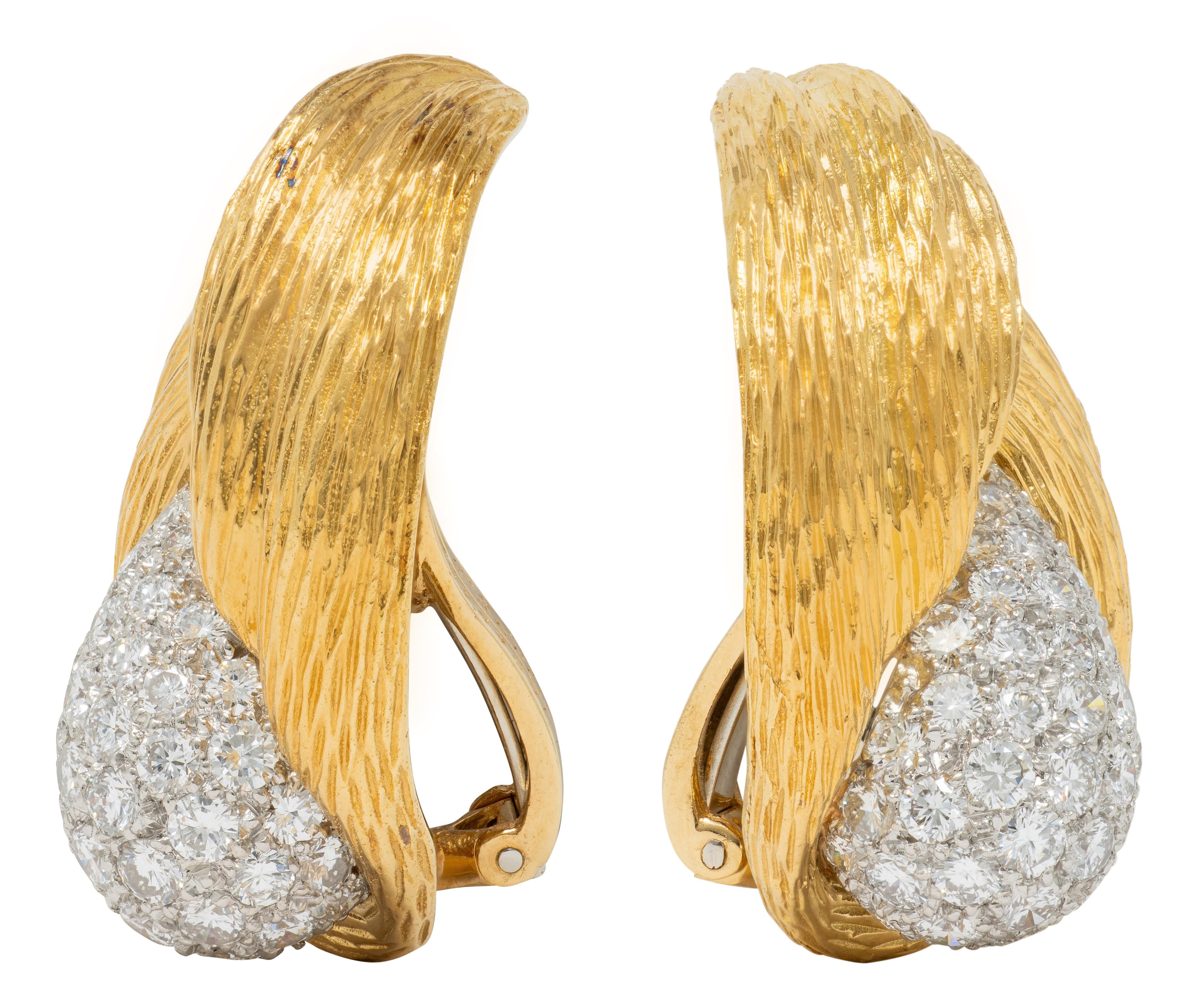 Van Cleef & Arpels Diamond Platinum 18K Gold Vintage Knot Ear-Clip Earrings