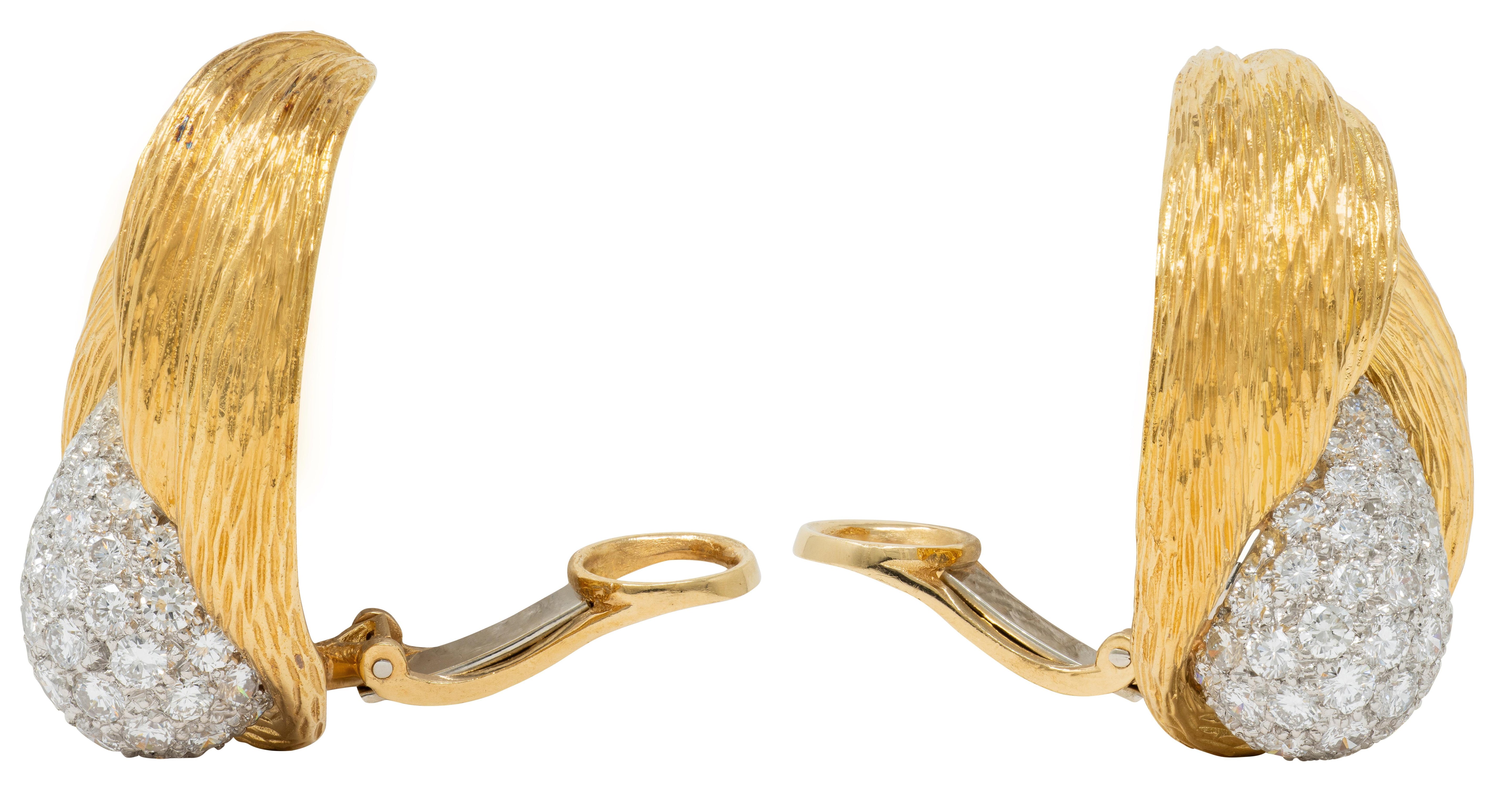 Van Cleef & Arpels Diamond Platinum 18K Gold Vintage Knot Ear-Clip Earrings