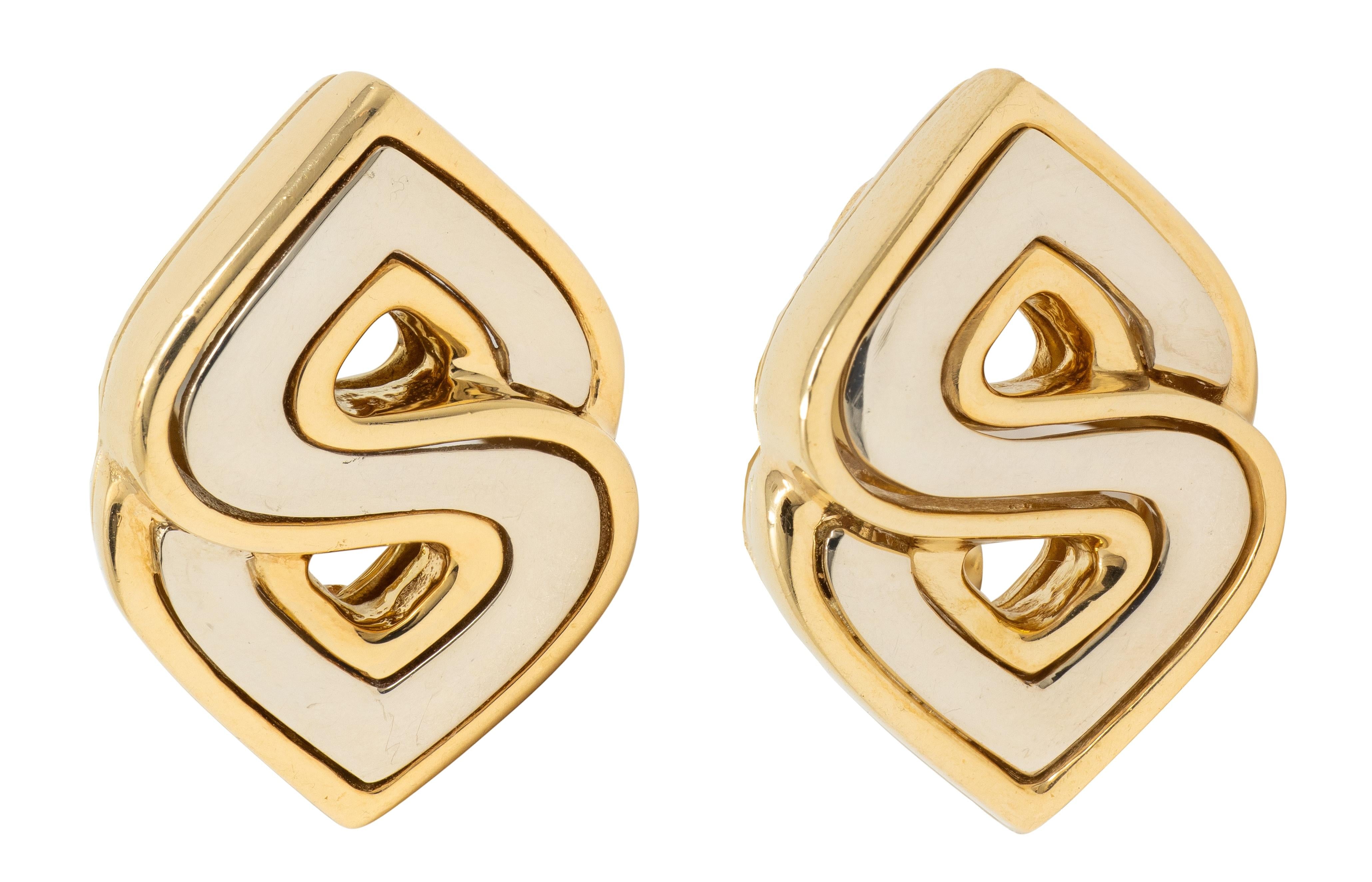 Marina B. 1990's 18K Two-Tone Gold Double Chestnut Vintage Ear-Clip Earrings