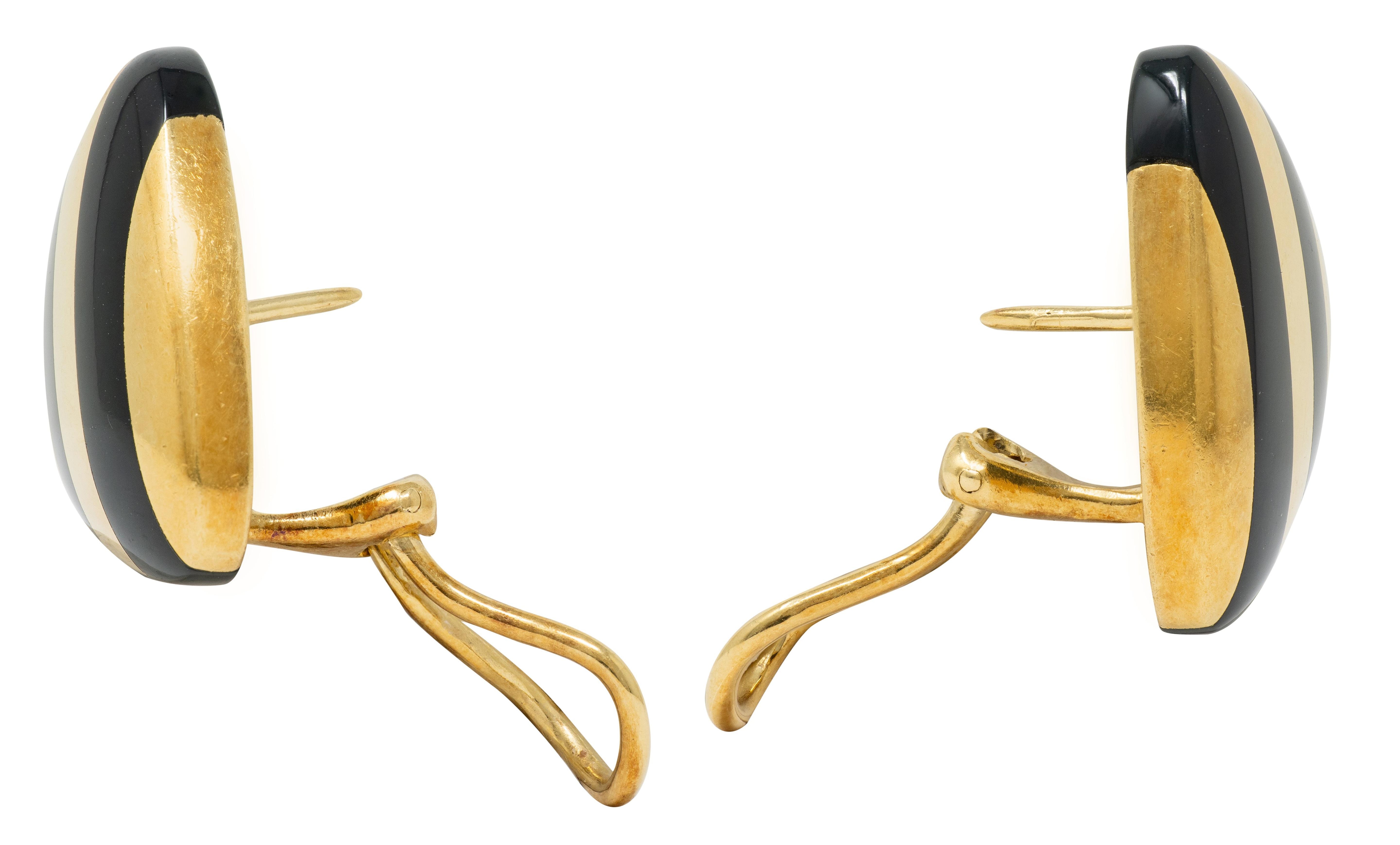 Angela Cummings 1980's Onyx 18 Karat Yellow Gold Vintage Inlay Stripe Earrings