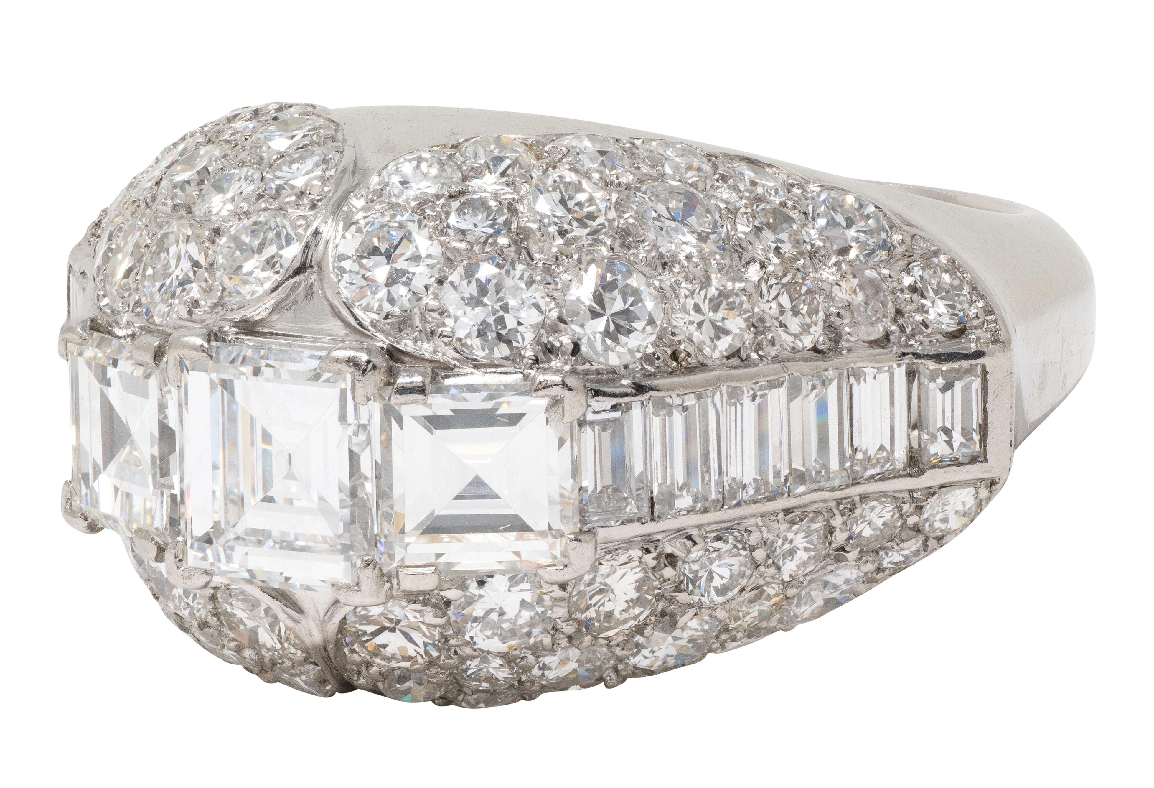 Cartier Paris Art Deco Diamond Platinum Vintage 1930's French Bombé Ring