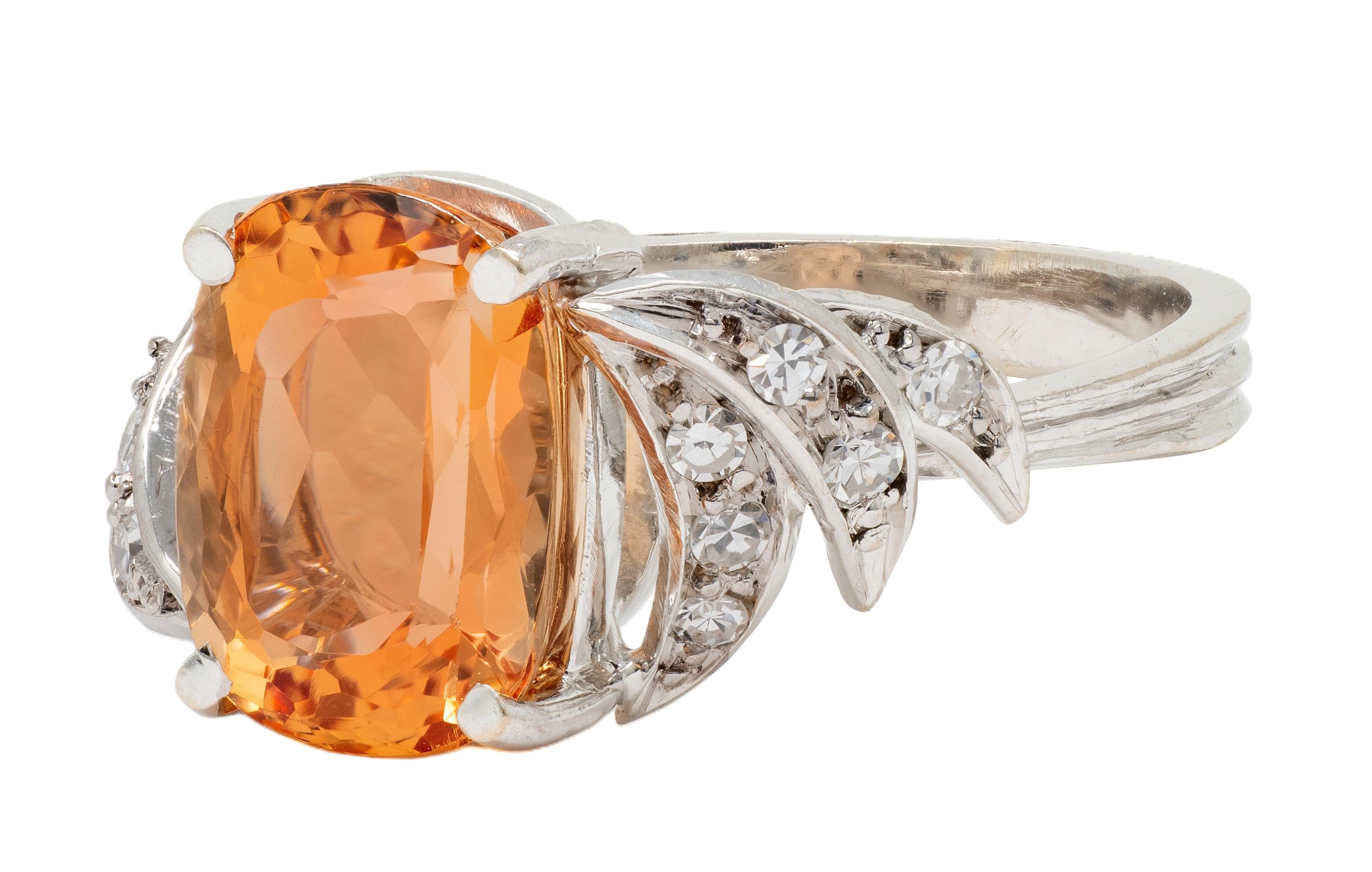 H. Stern 1950's Orange Topaz Diamond 18 Karat White Gold Vintage Fanning Ring