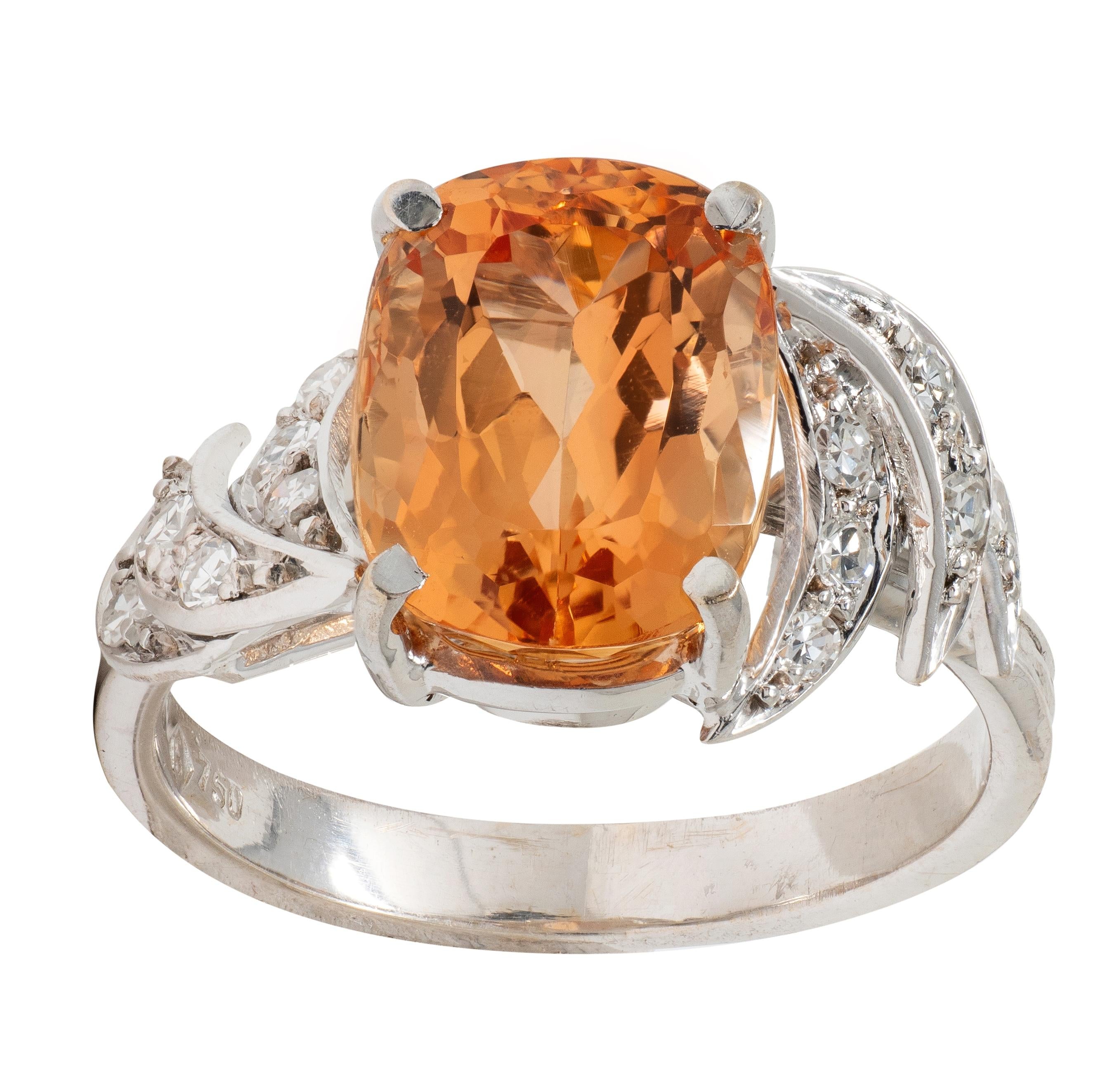 H. Stern 1950's Orange Topaz Diamond 18 Karat White Gold Vintage Fanning Ring