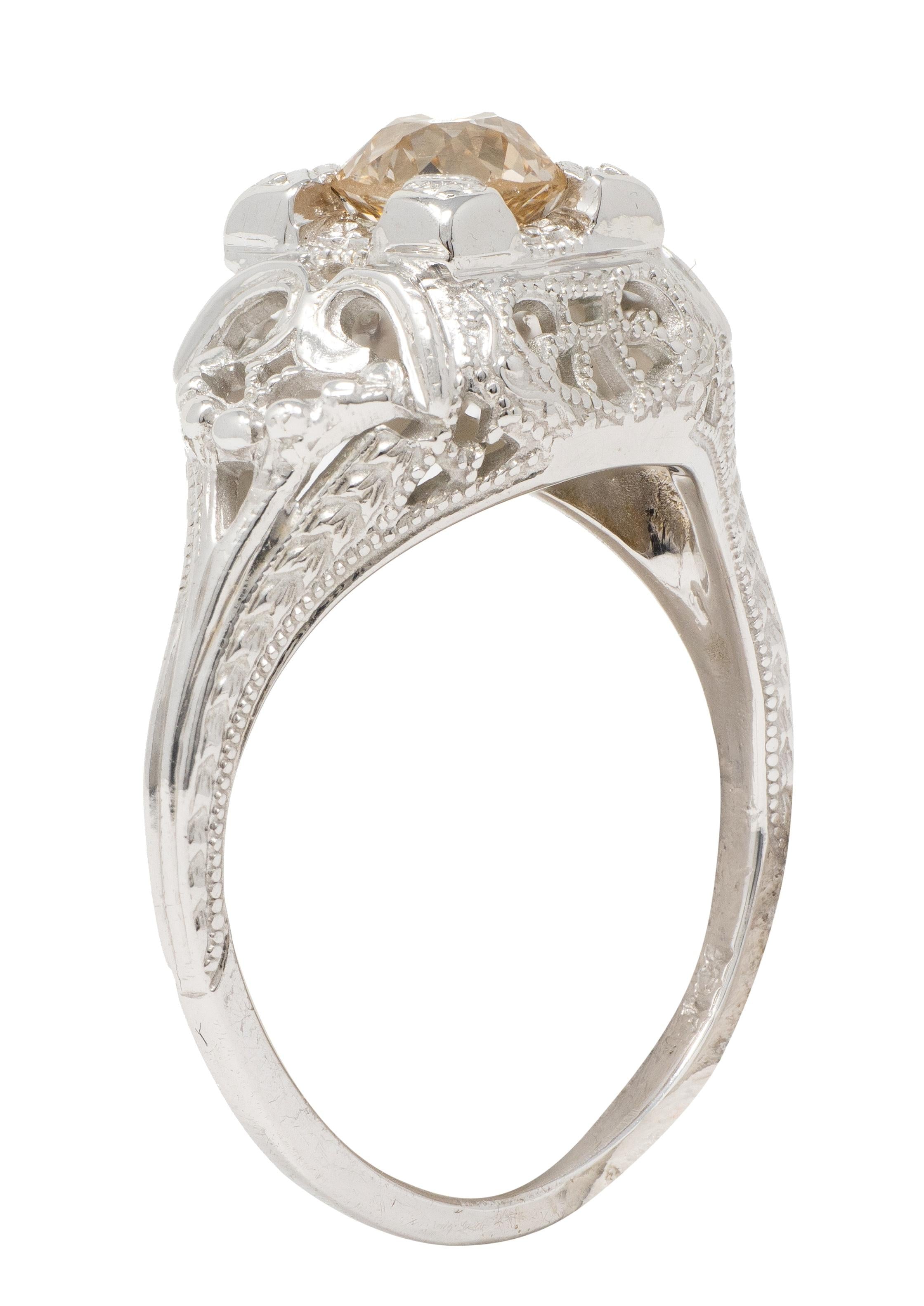 Art Deco 0.42 CTW Fancy Brown-Yellow Diamond 18K Gold Vintage Engagement Ring