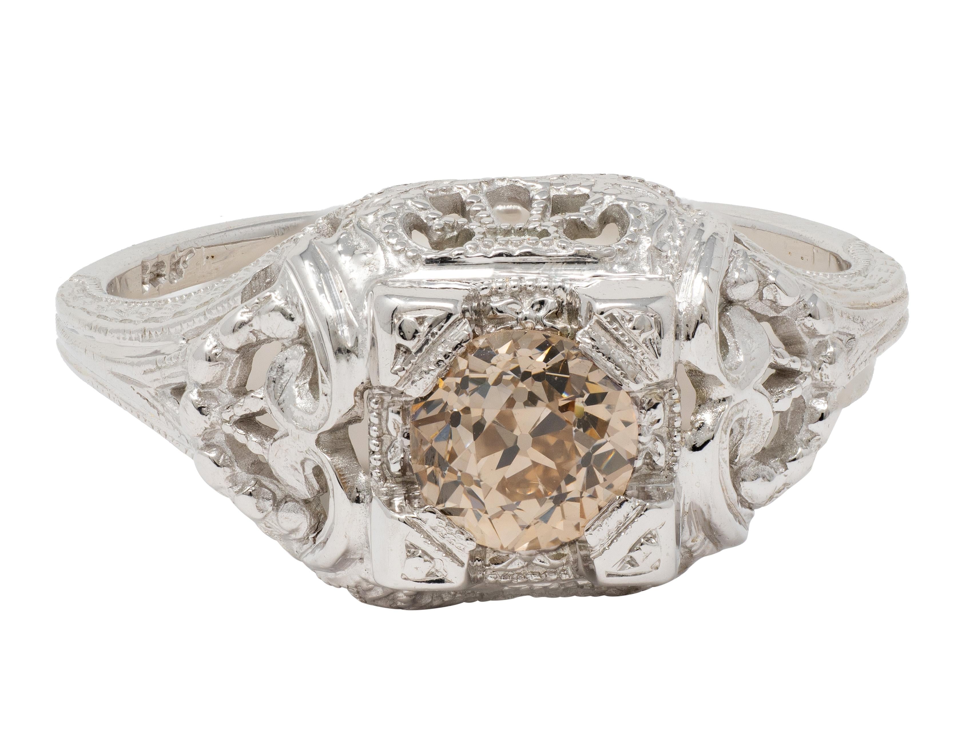 Art Deco 0.42 CTW Fancy Brown-Yellow Diamond 18K Gold Vintage Engagement Ring