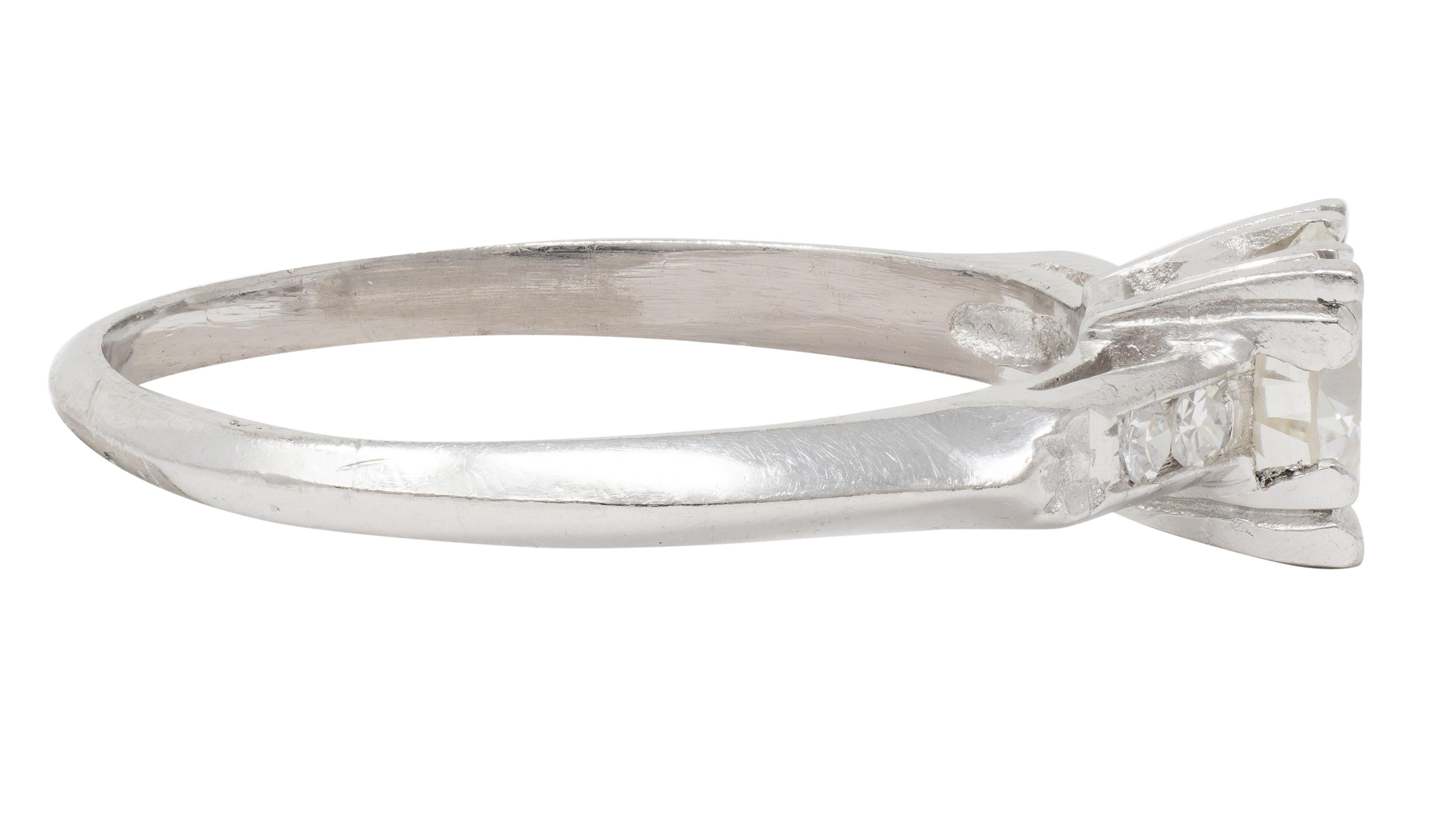 Mid-Century 0.94 CTW Transitional Cut Diamond Platinum Vintage Engagement Ring