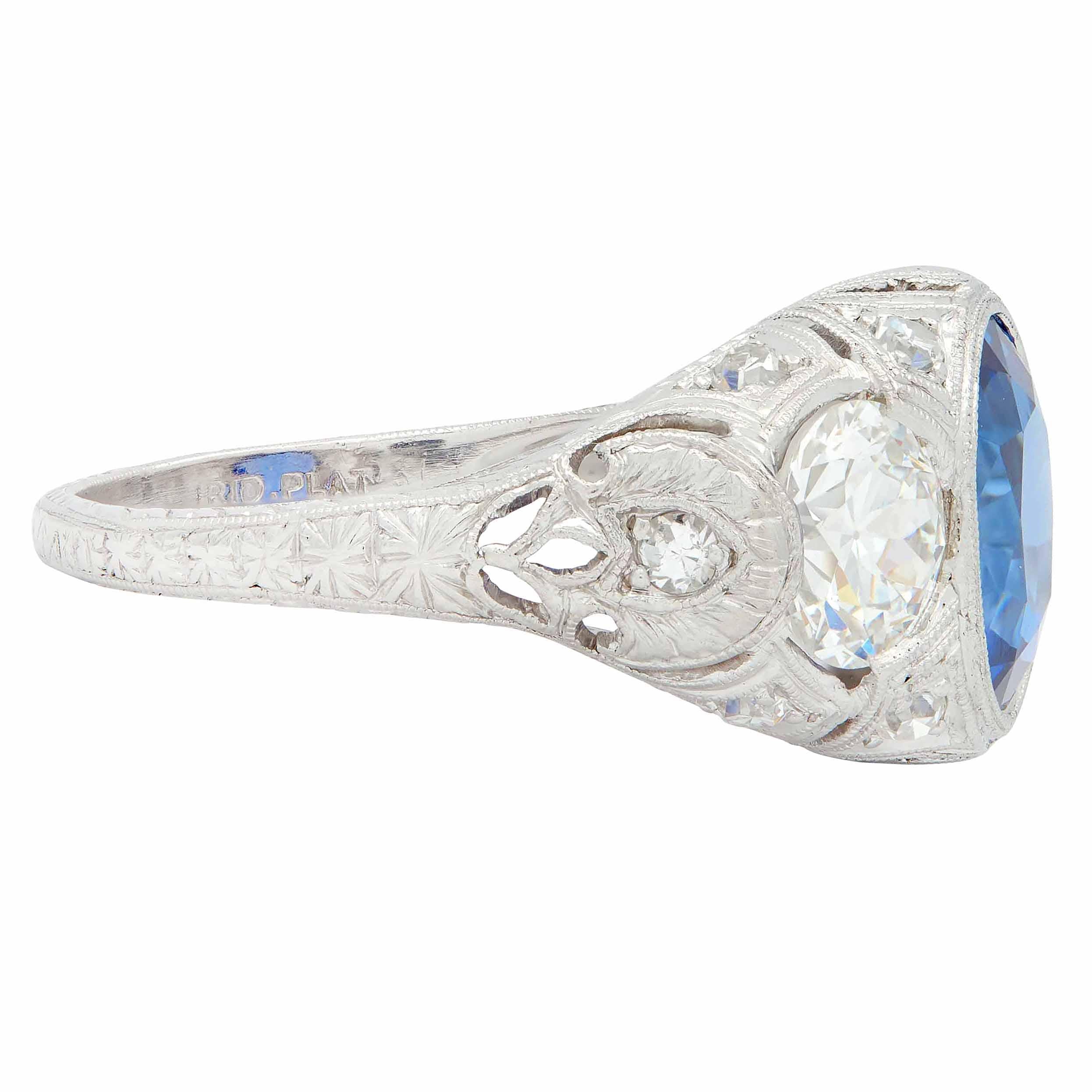 Art Deco 4.90 CTW No Heat Ceylon Sapphire Diamond Platinum Antique Ring AGL