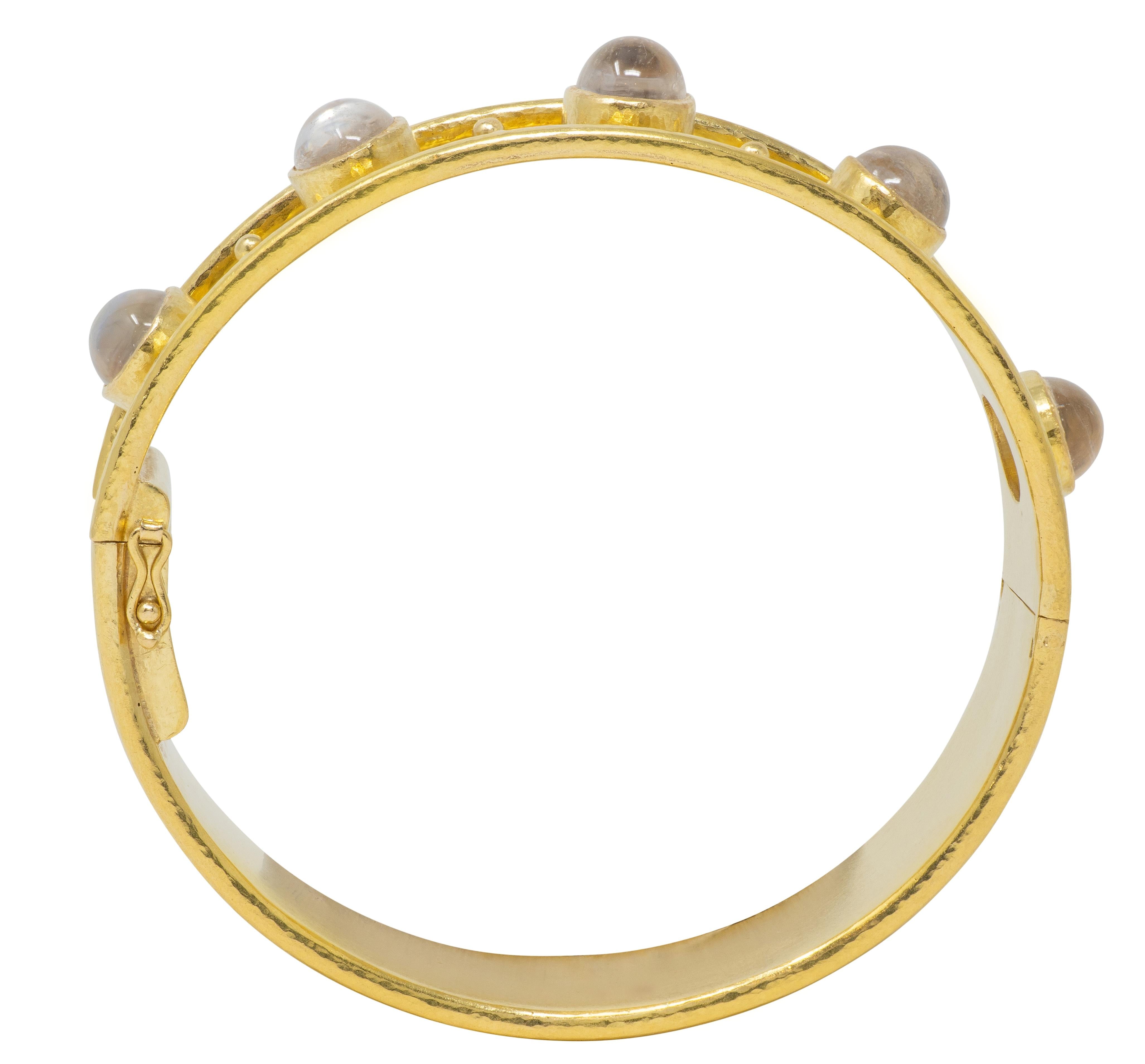 Elizabeth Locke 2000's Moonstone 18K Gold Wide Hammered Bangle Bracelet