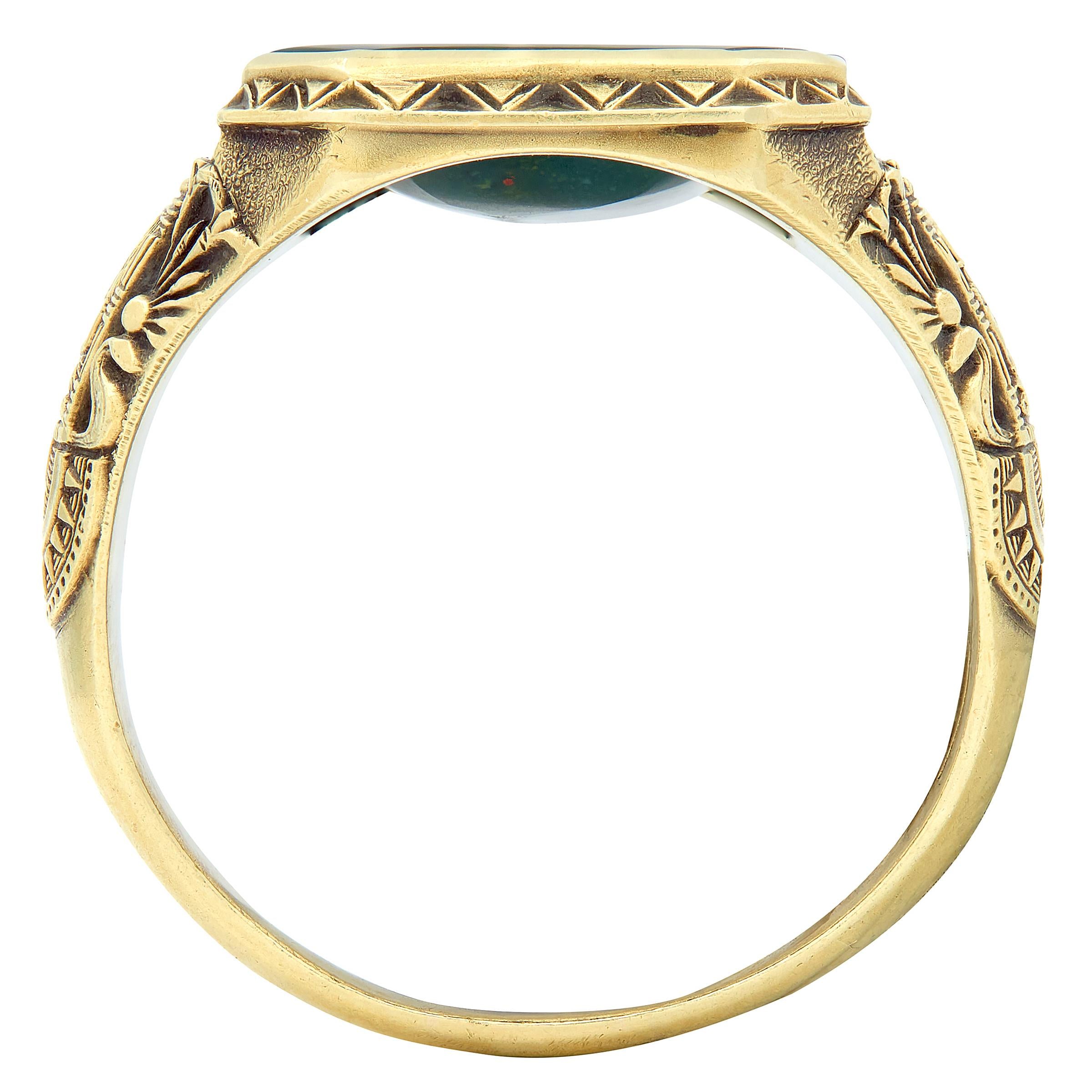 Larter & Sons Victorian Bloodstone 14K Gold Antique Egyptian Revival Signet Ring