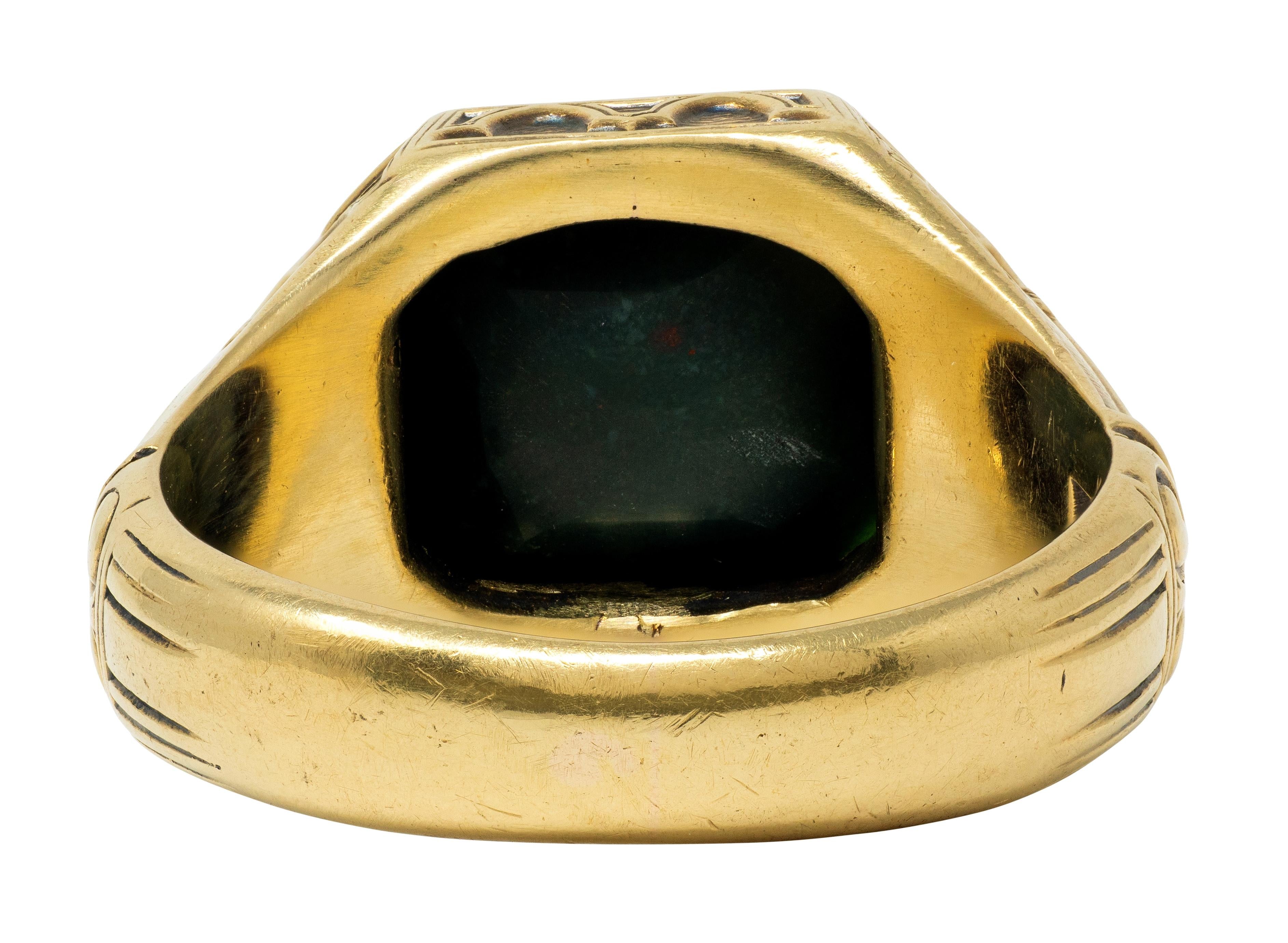 Larter & Sons Victorian Bloodstone 14K Gold Antique Gothic Signet Ring