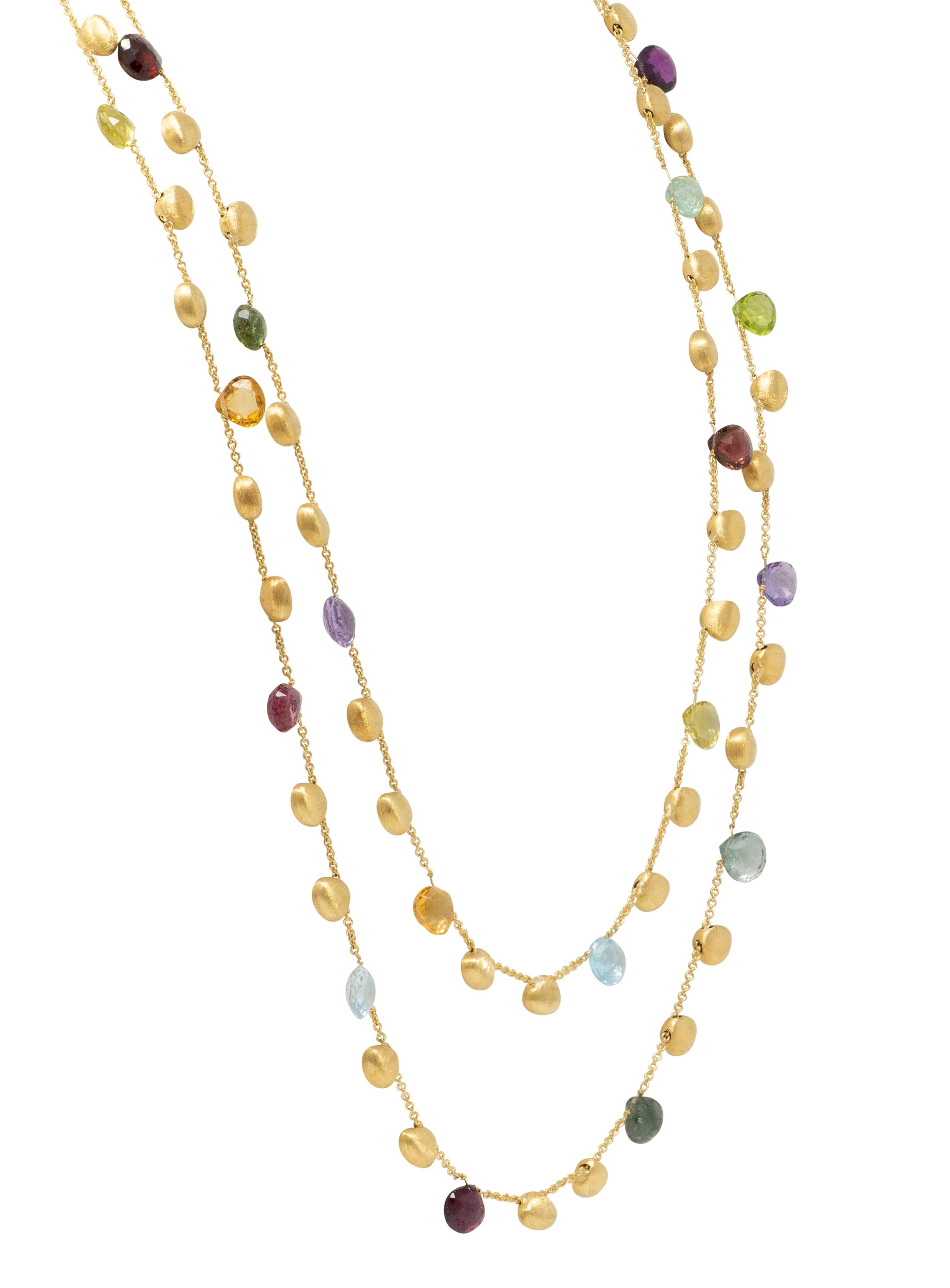 Marco Bicego Multi-Gem 18 Karat Yellow Gold Paradise Station Necklace