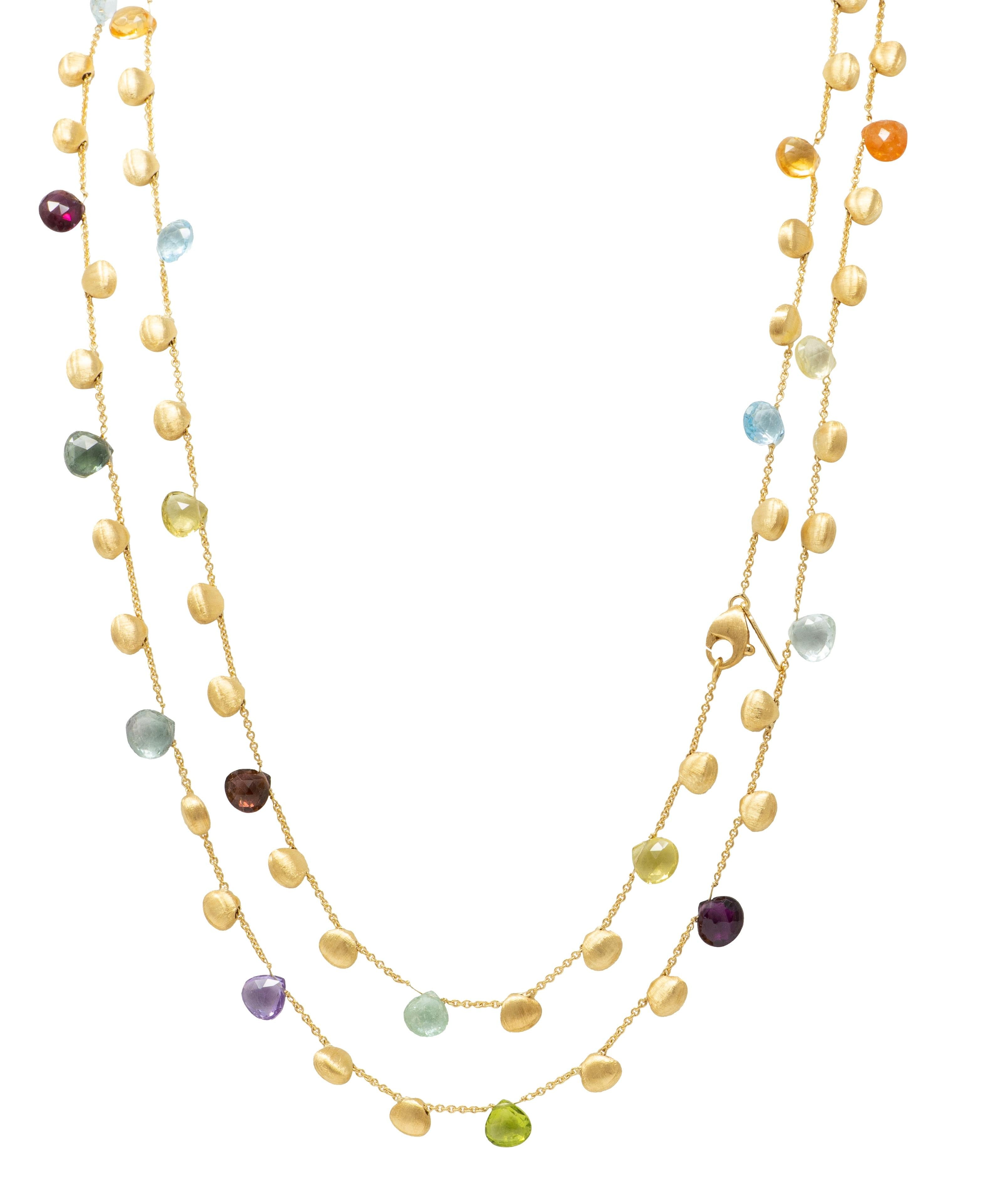 Marco Bicego Multi-Gem 18 Karat Yellow Gold Paradise Station Necklace