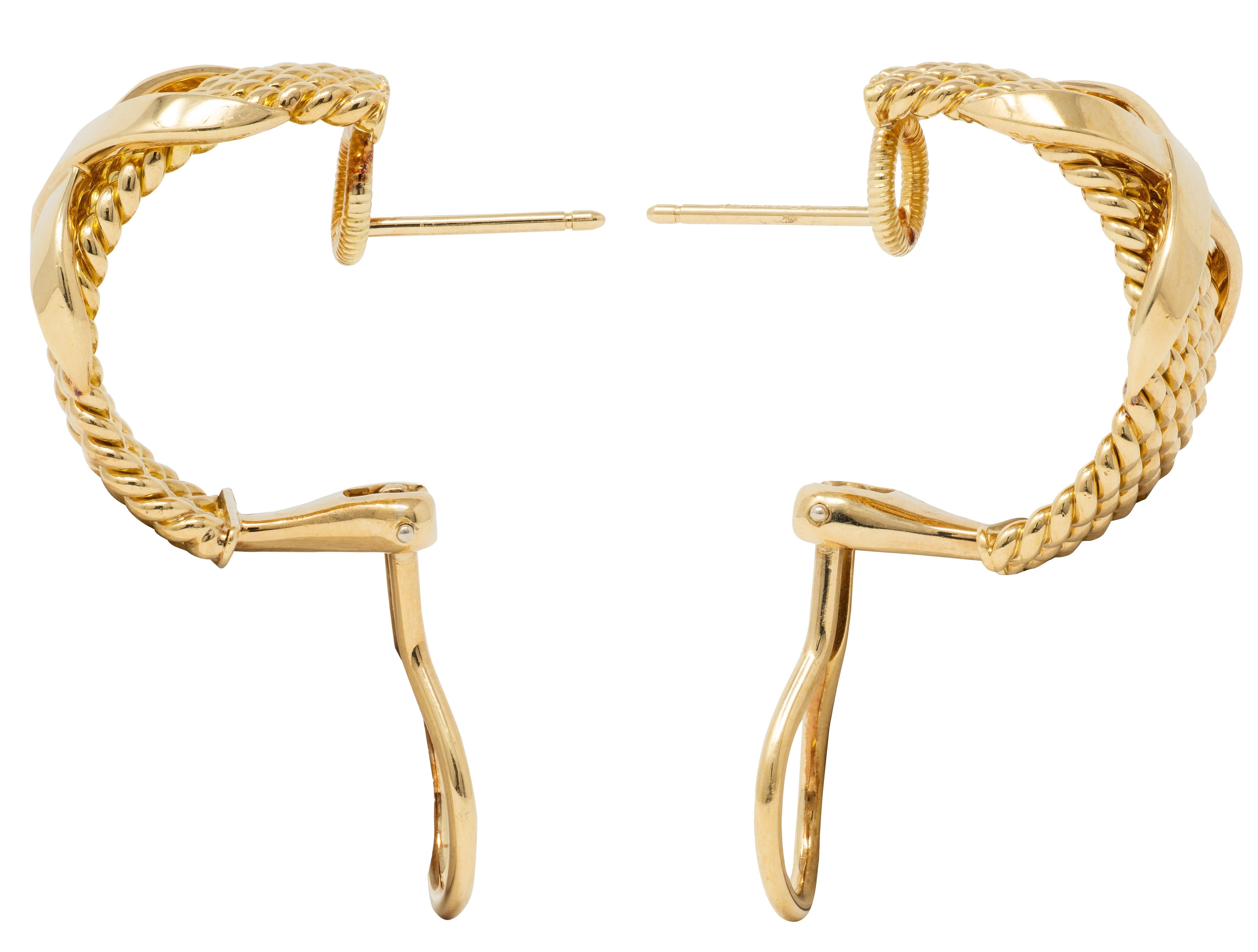 Tiffany & Co. Schlumberger 1972 18 Karat Gold Vintage X Rope J-Hoop Earrings