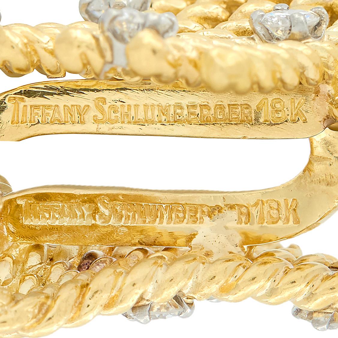 Tiffany & Co. Schlumberger Diamond 18K Yellow Gold V-Rope Fanning Earrings