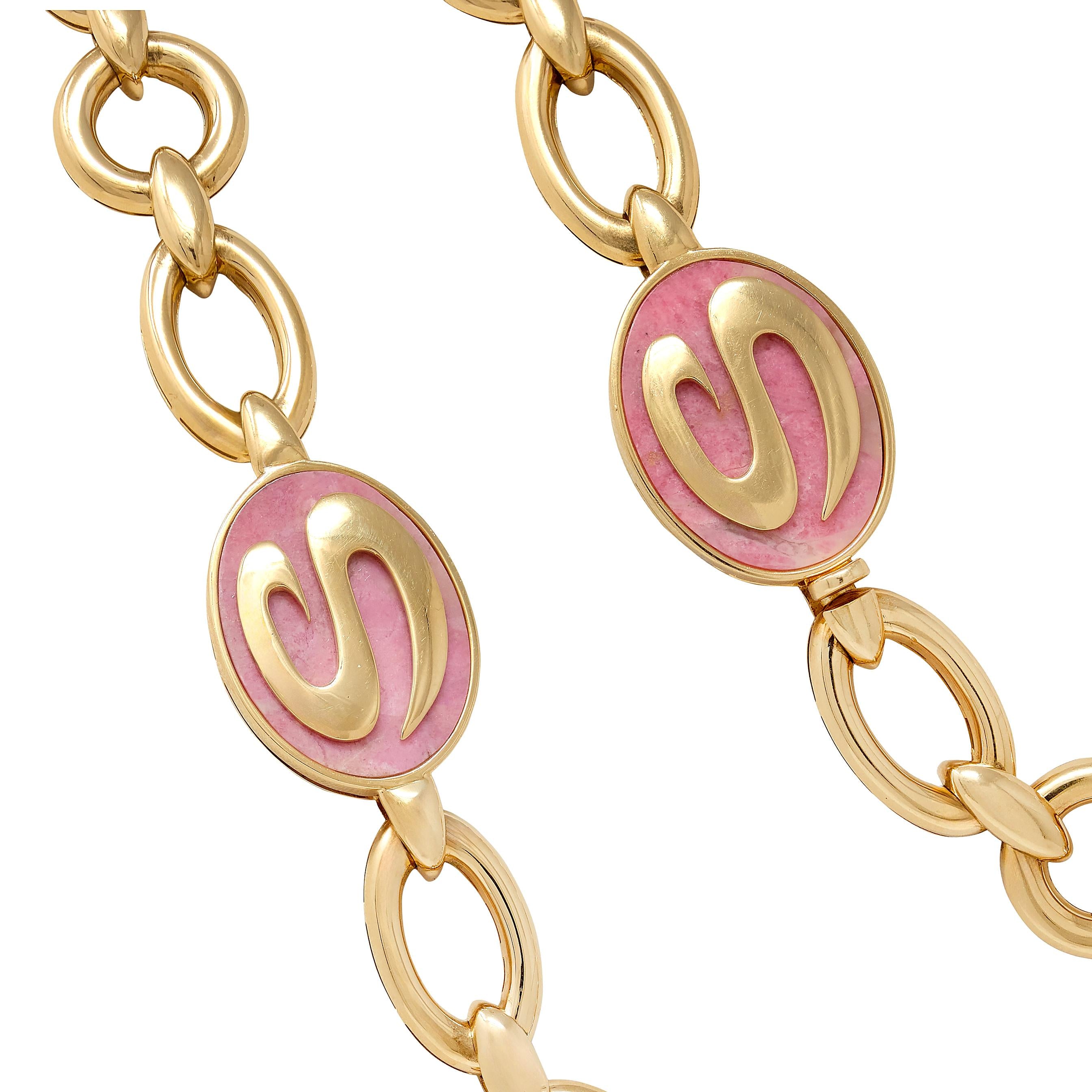 Bulgari 1970's Rhodochrosite 18 Karat Yellow Gold Vintage Station Necklace
