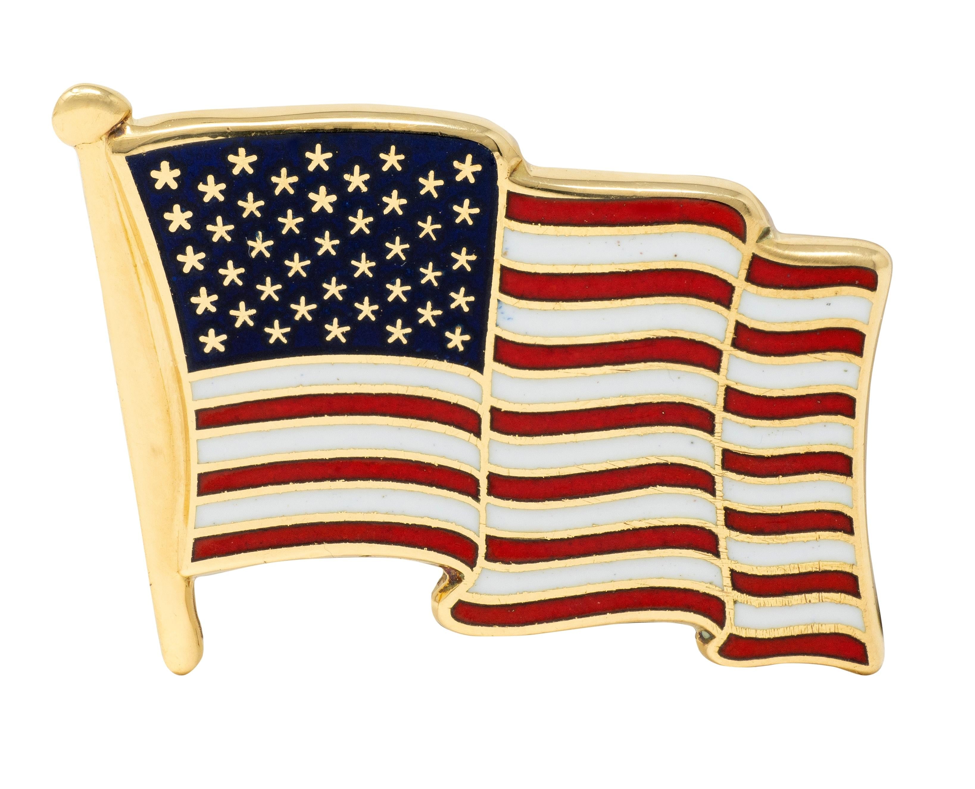 Cartier 9/11 Enamel 18K Yellow Gold Vintage American Flag Memorial Pin Brooch