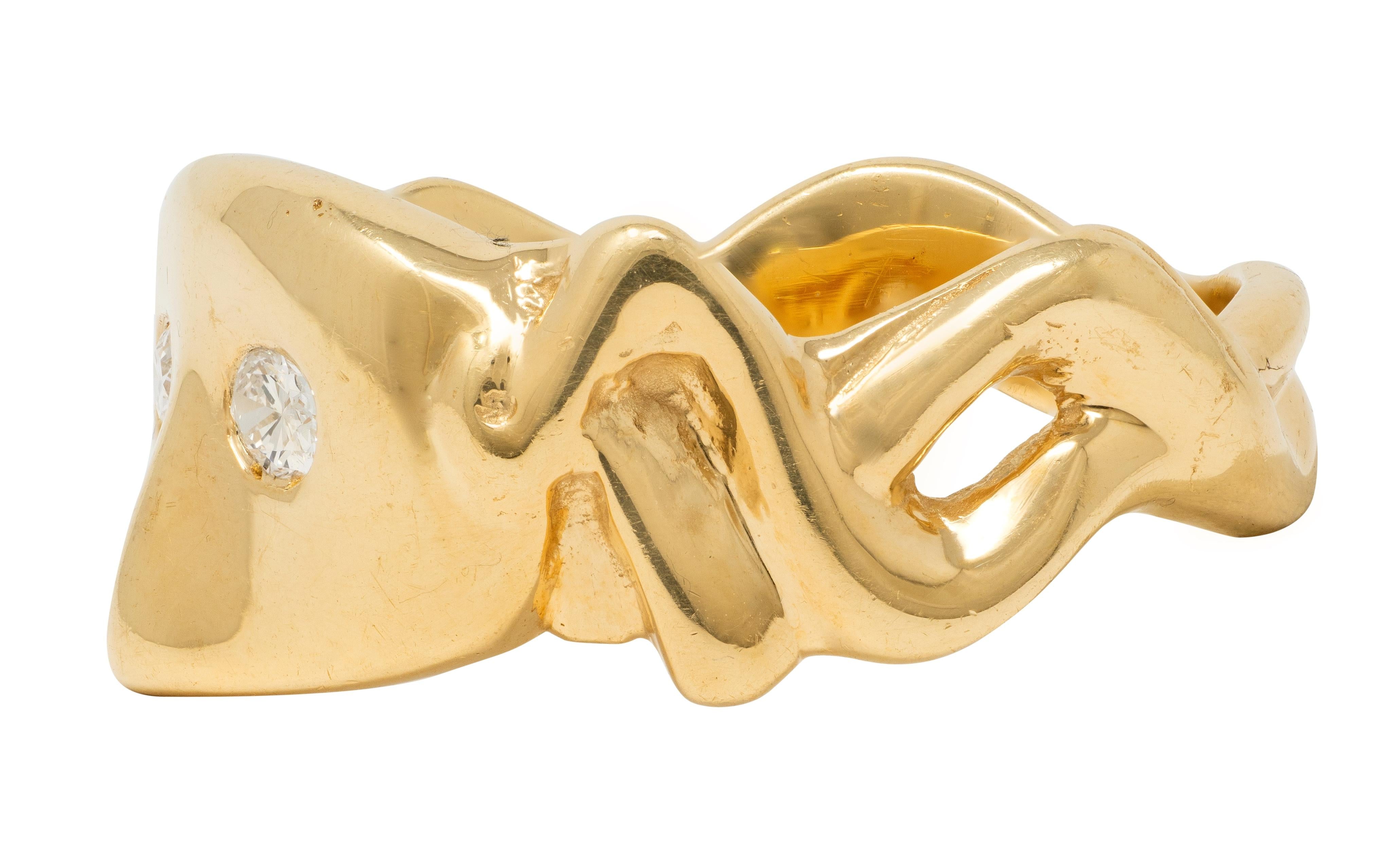 Vintage 14 Karat Yellow Gold Diamond Masquerade Mask Ribbon Ring