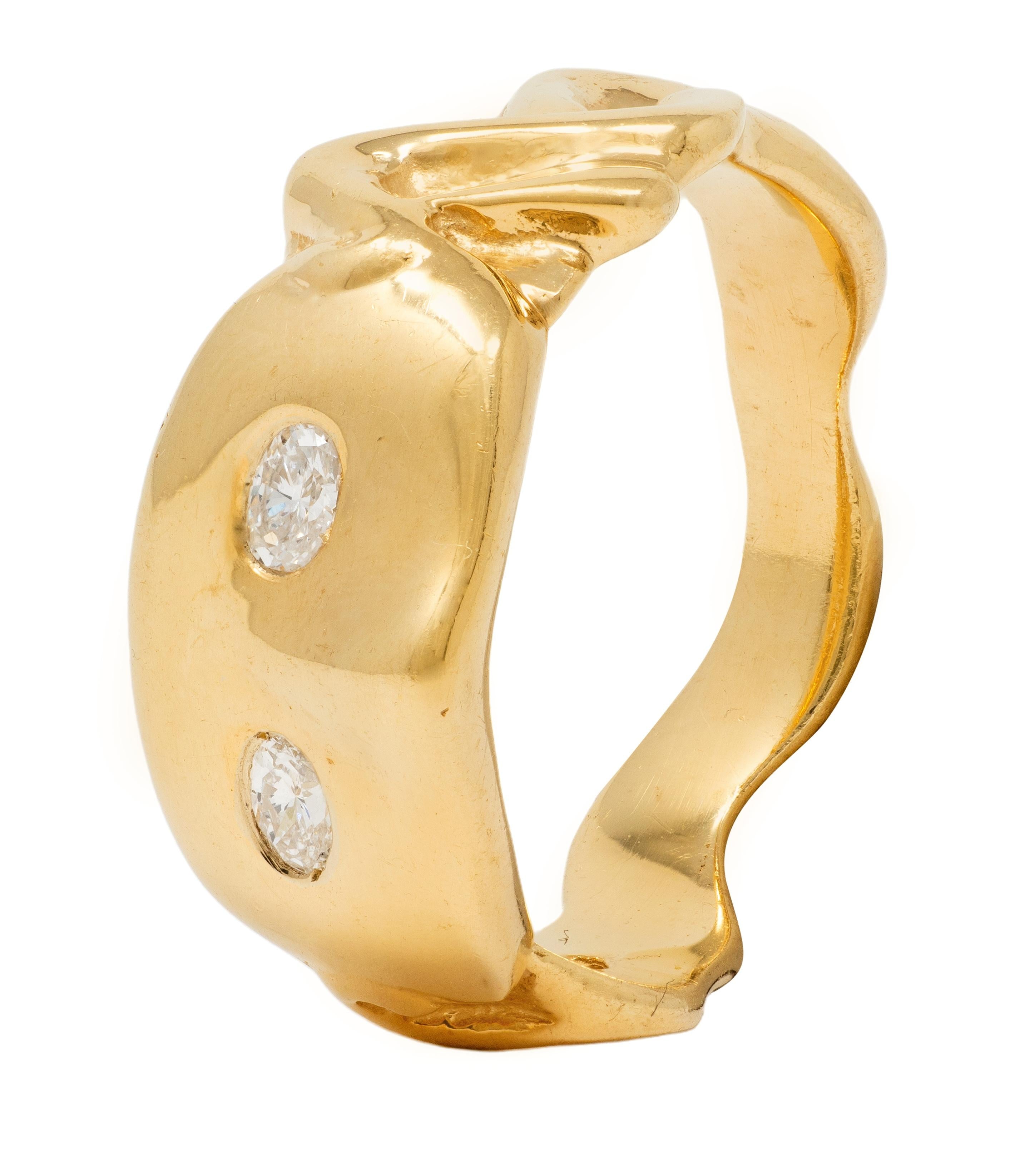 Vintage 14 Karat Yellow Gold Diamond Masquerade Mask Ribbon Ring