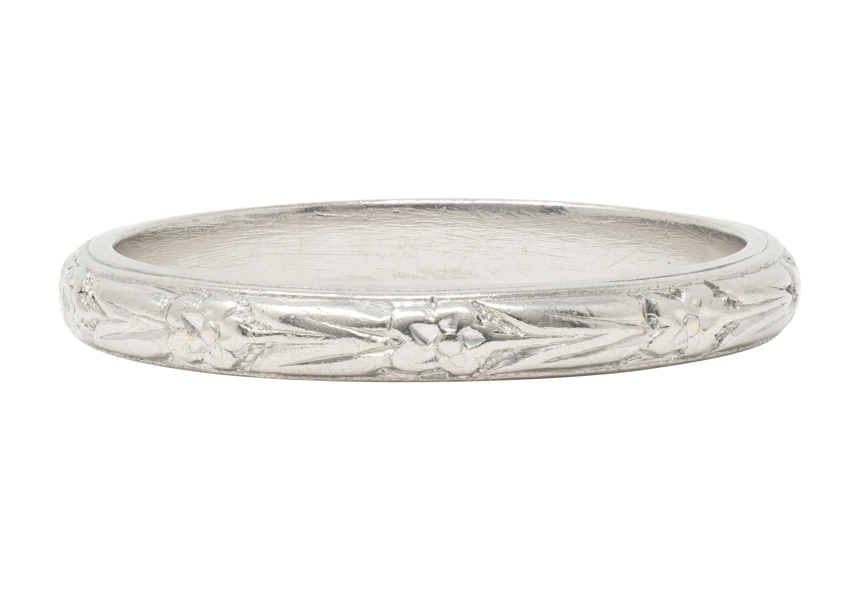 Art Deco Platinum Vintage Orange Blossom Floral Wedding Band Ring