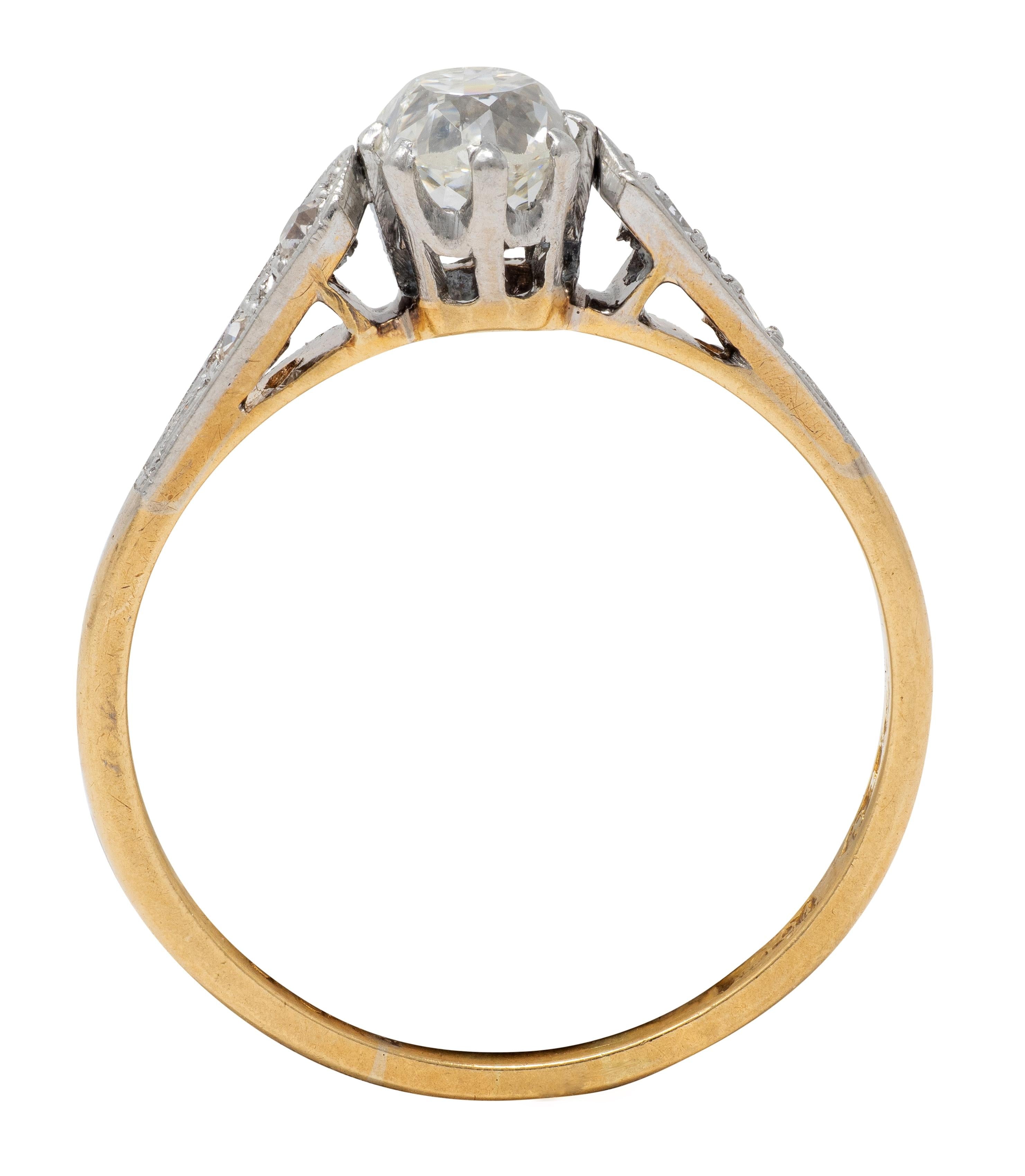 Edwardian 0.62 CTW Old Mine Diamond Platinum 18 K Gold Antique Engagement Ring