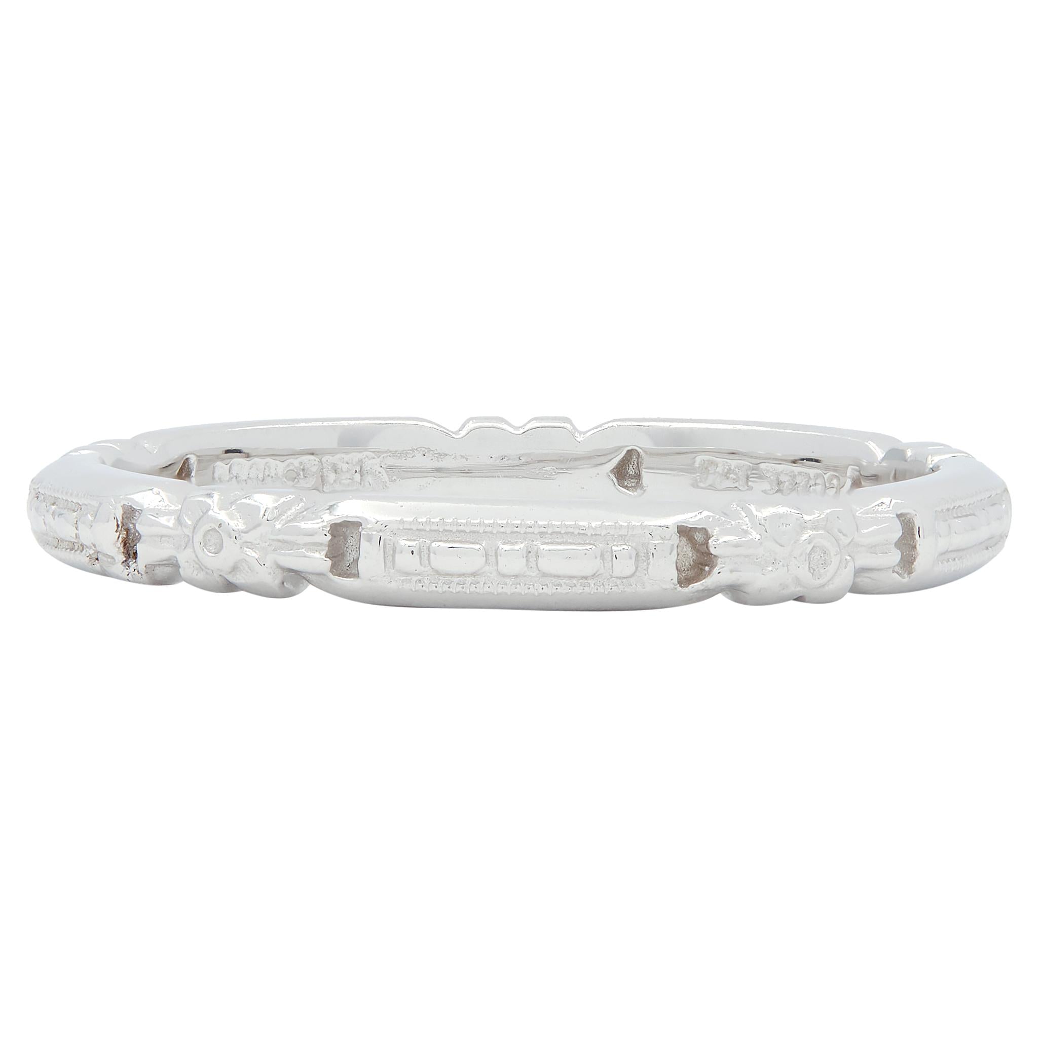 Art Deco 18 Karat White Gold Orange Blossom Buckle Wedding Band Ring