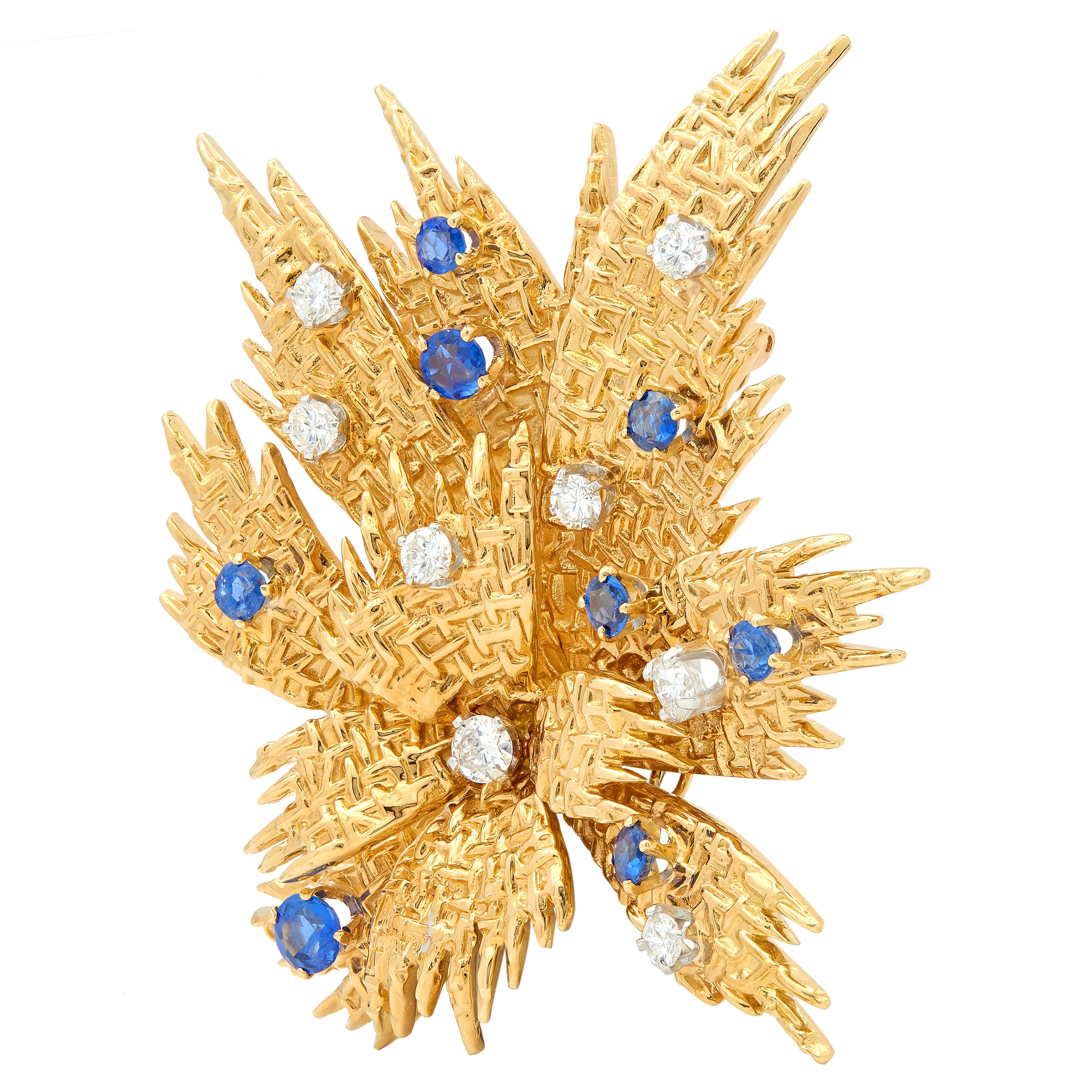 Van Cleef & Arpels French 1960's Sapphire Diamond 18K Gold Vintage Spray Brooch