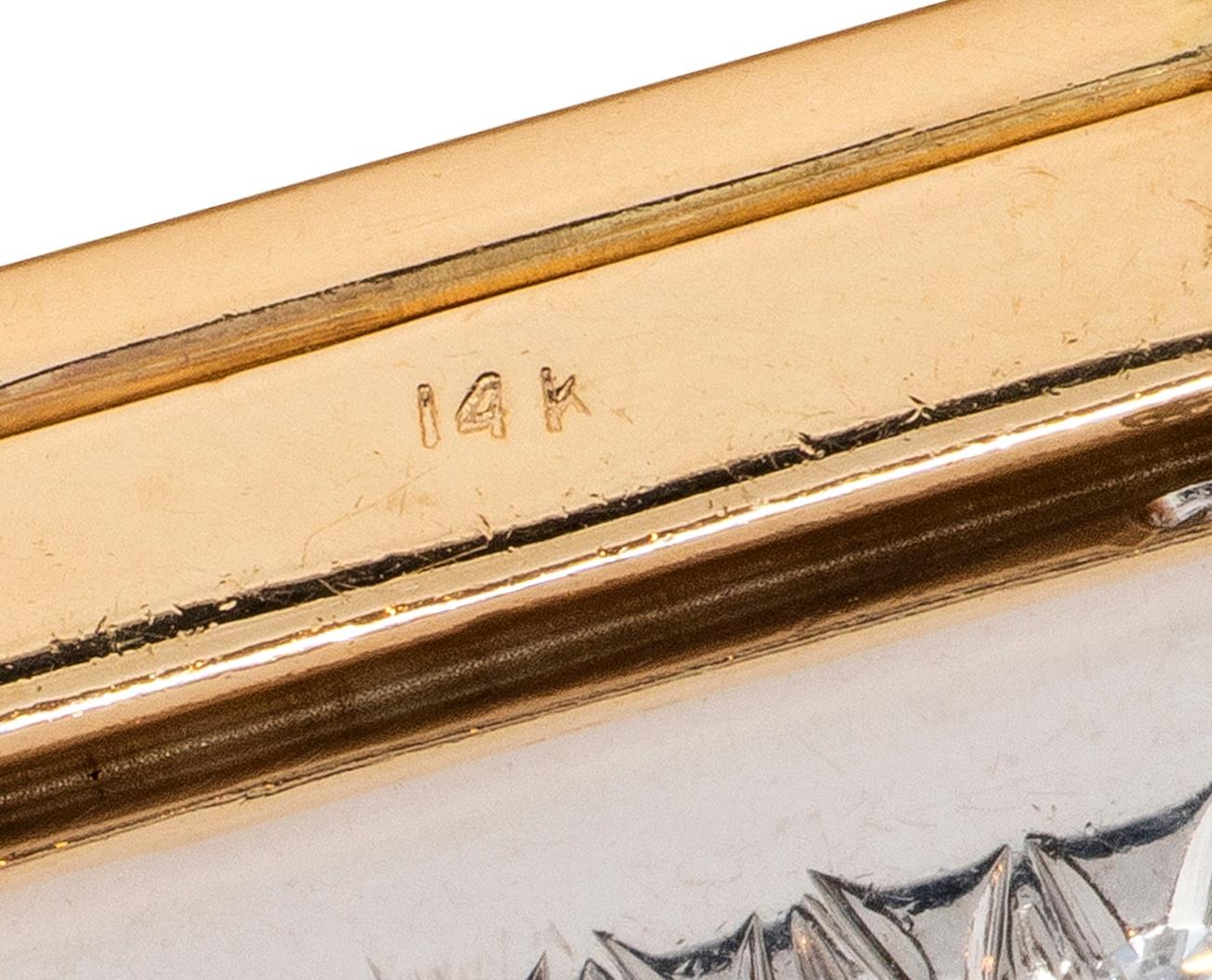 Retro 1940's Aquamarine Diamond Platinum 14K Yellow Gold Vintage Fanning Brooch