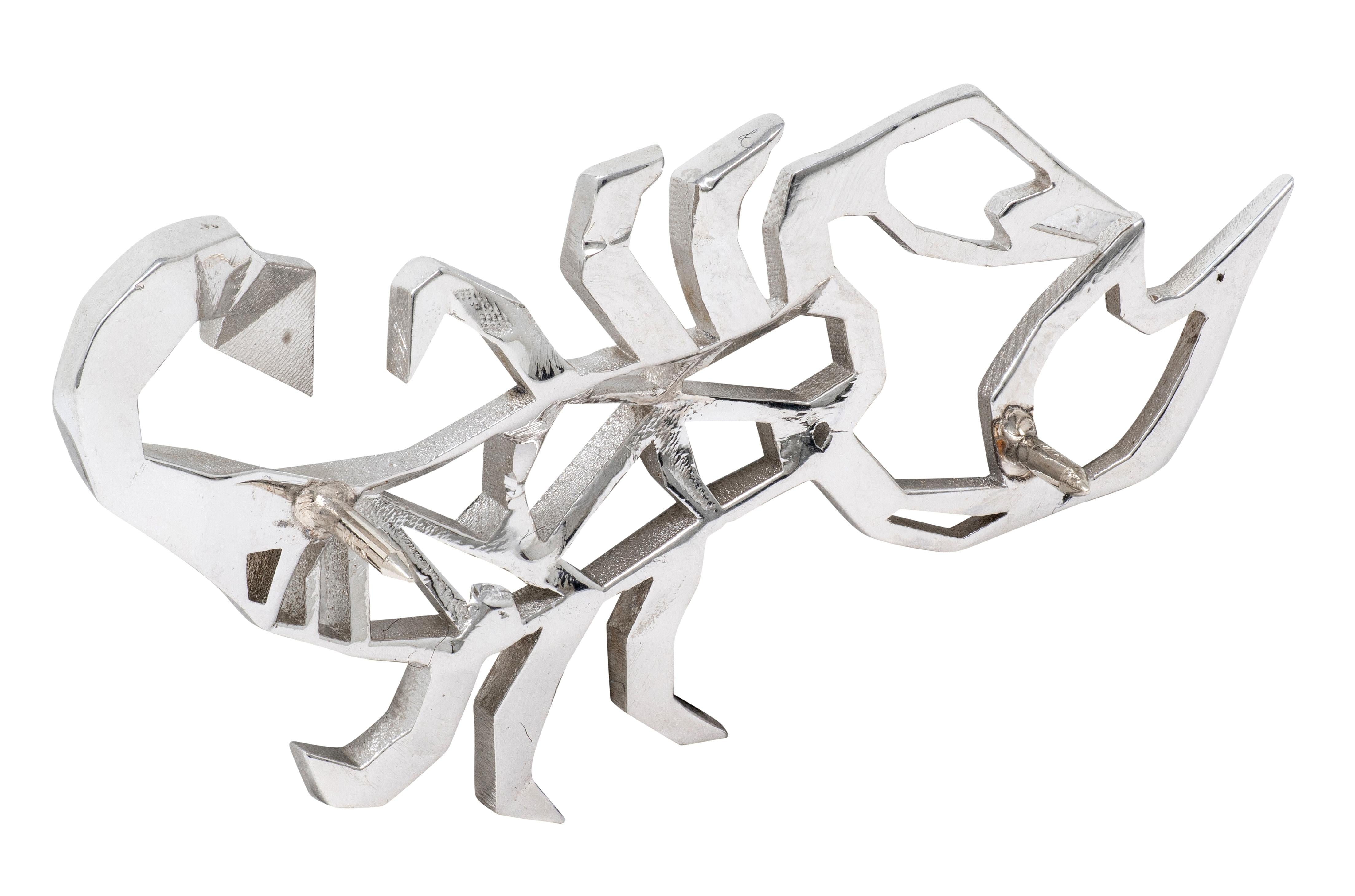 BRASH Platinum Faceted Geometric GEO Scorpion Unisex Scorpio Brooch Pin