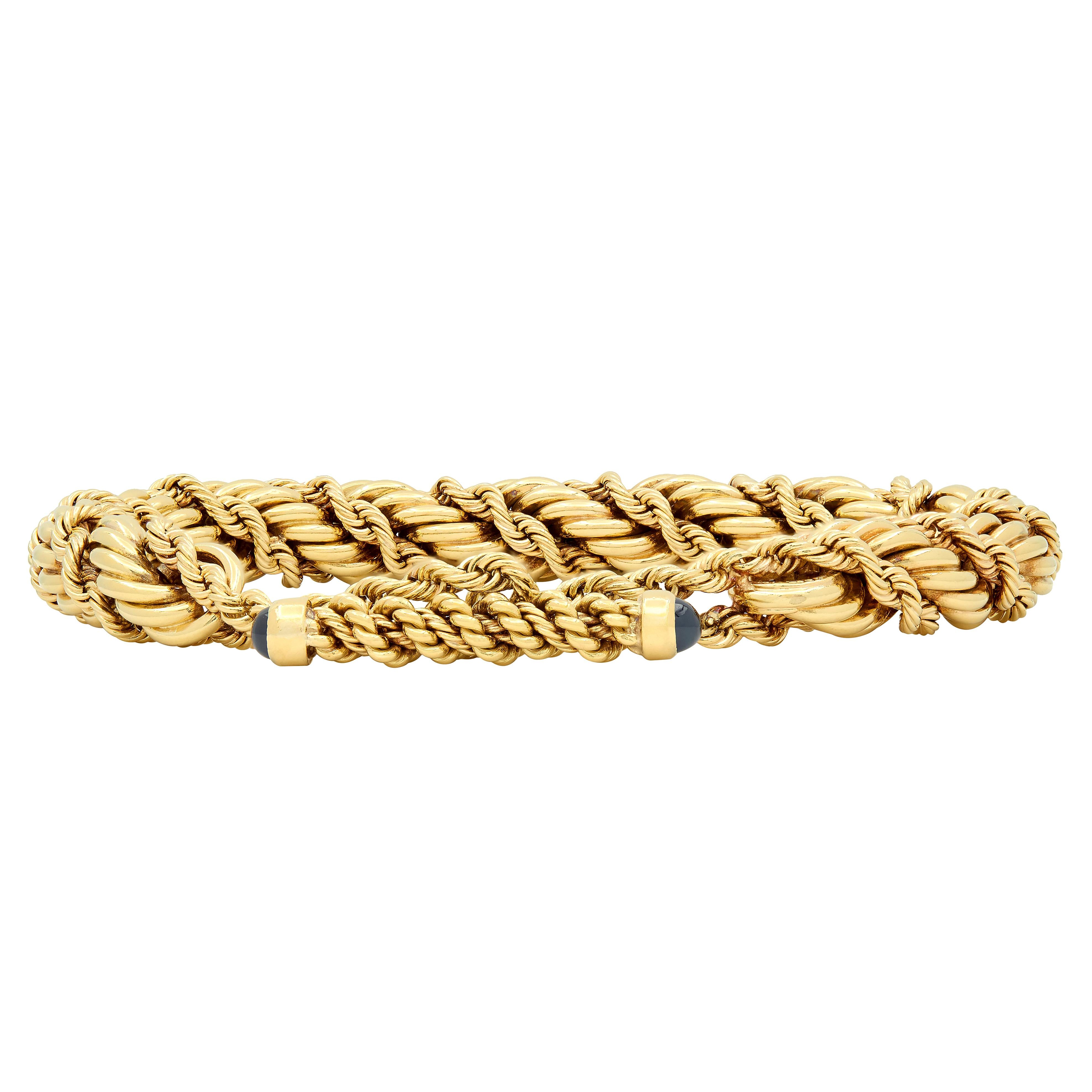 Tiffany & Co. Schlumberger 1960 Sapphire 18K Gold Vintage Twisted Rope Bracelet