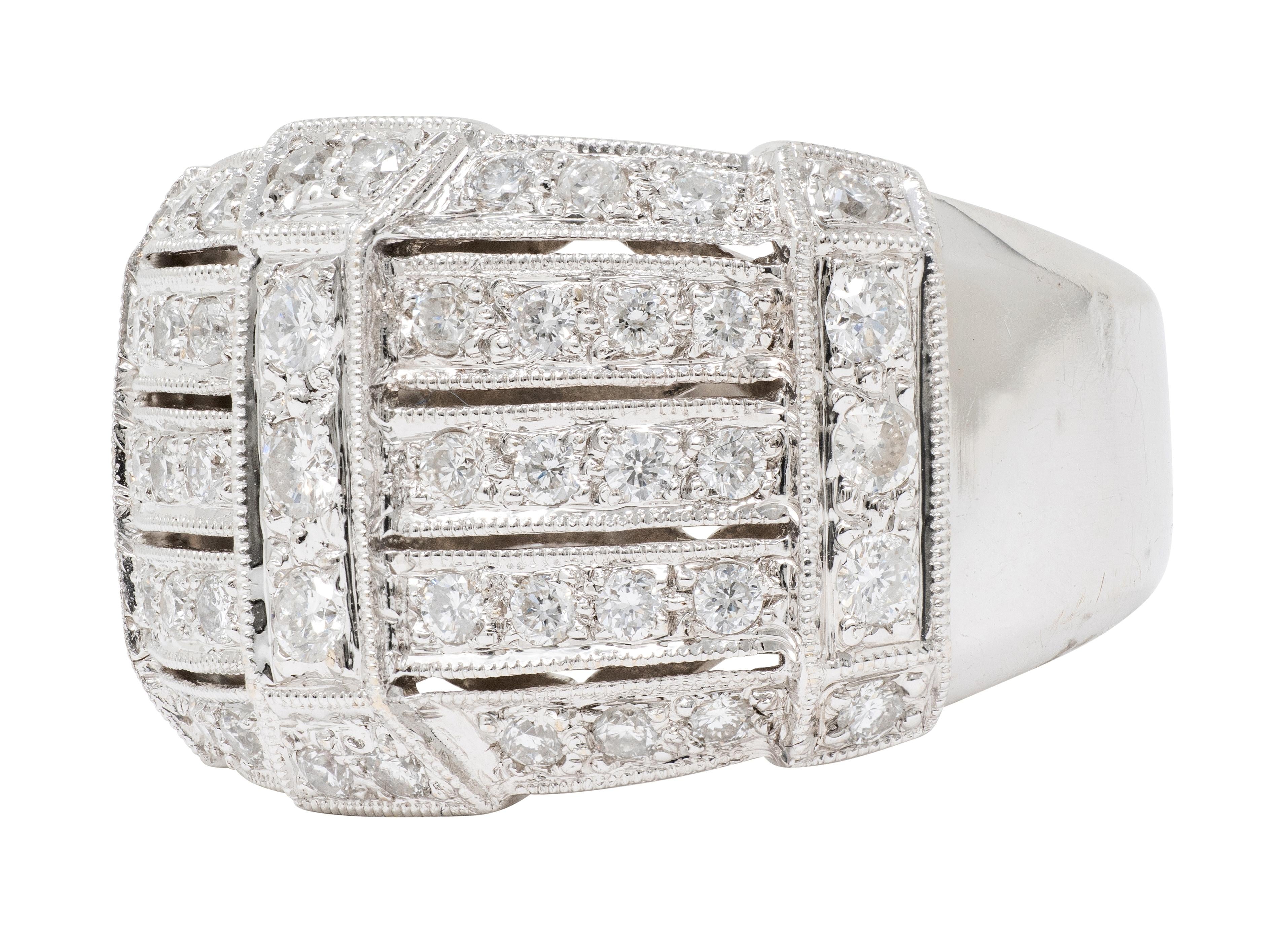 Contemporary 1.40 CTW Diamond 18 Karat White Gold Wide Strap Band Ring