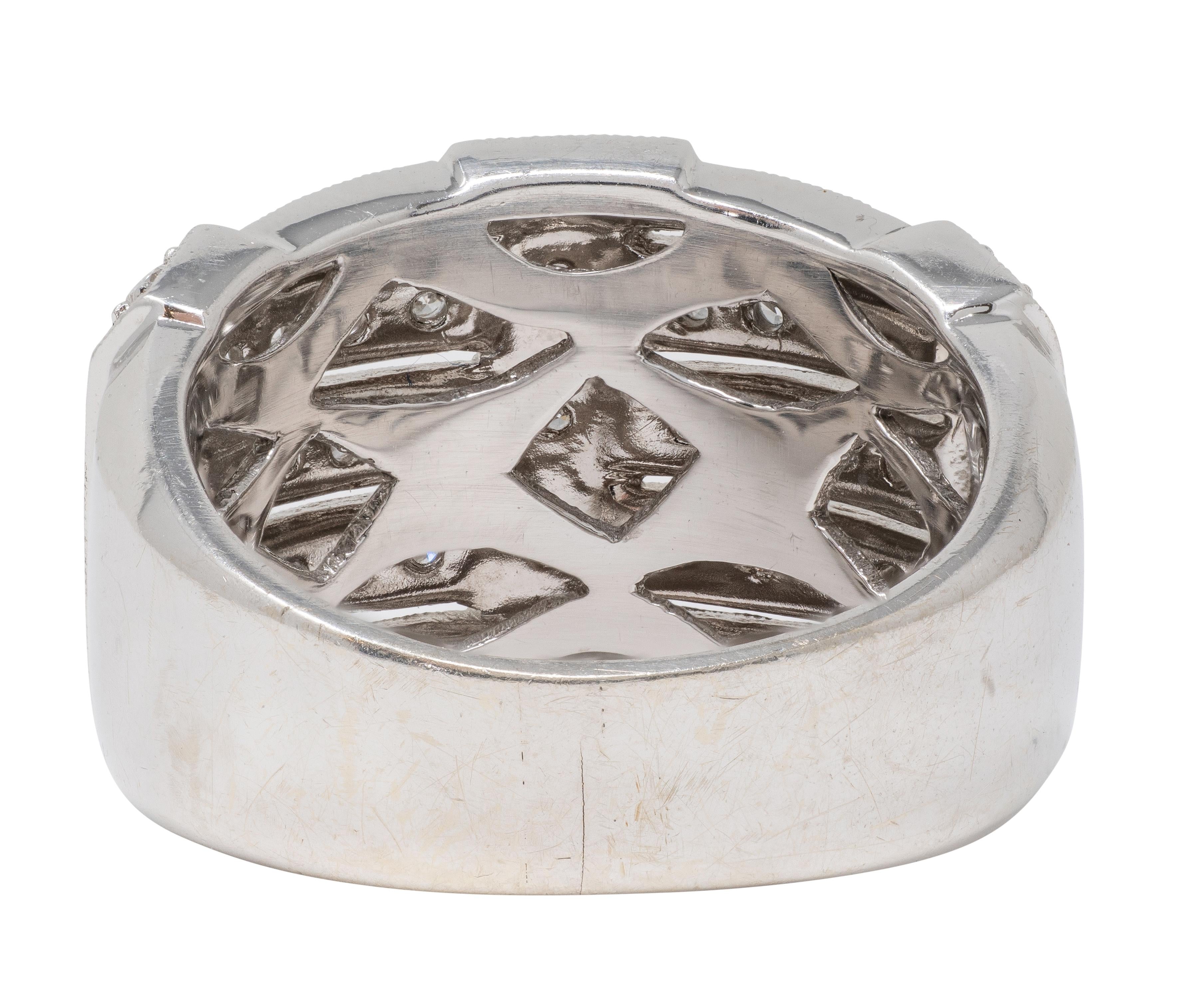 Contemporary 1.40 CTW Diamond 18 Karat White Gold Wide Strap Band Ring