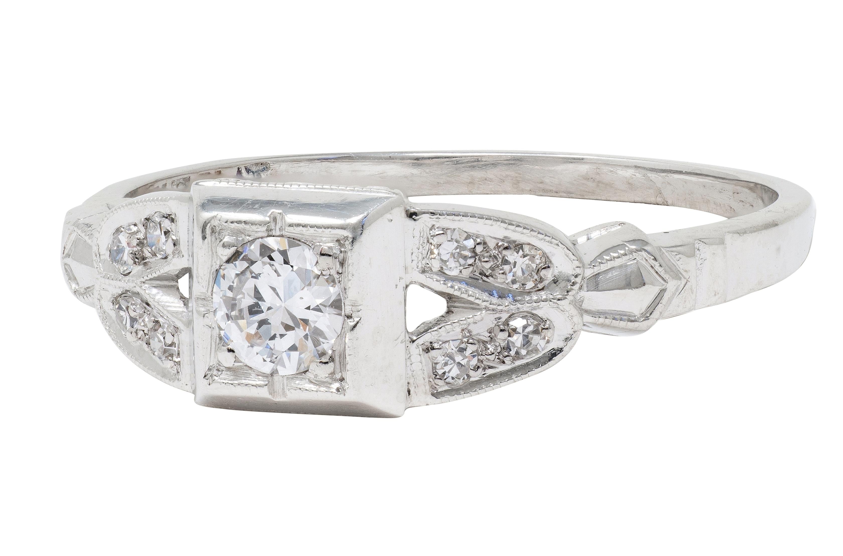 Art Deco Old European Cut Diamond Platinum Geometric Vintage Engagement Ring