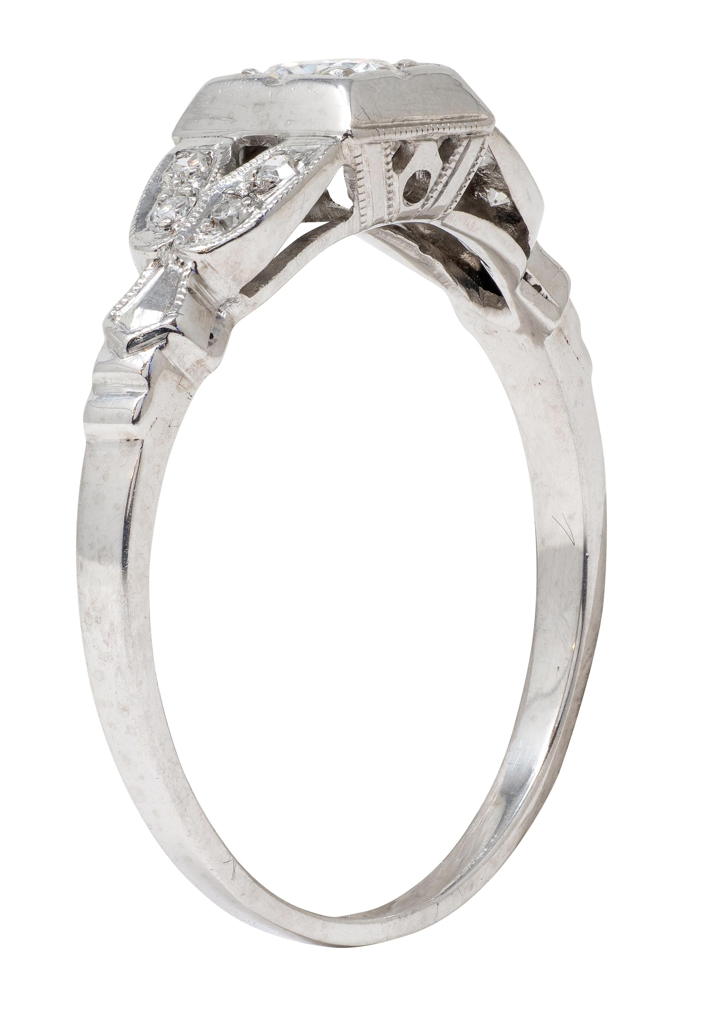Art Deco Old European Cut Diamond Platinum Geometric Vintage Engagement Ring