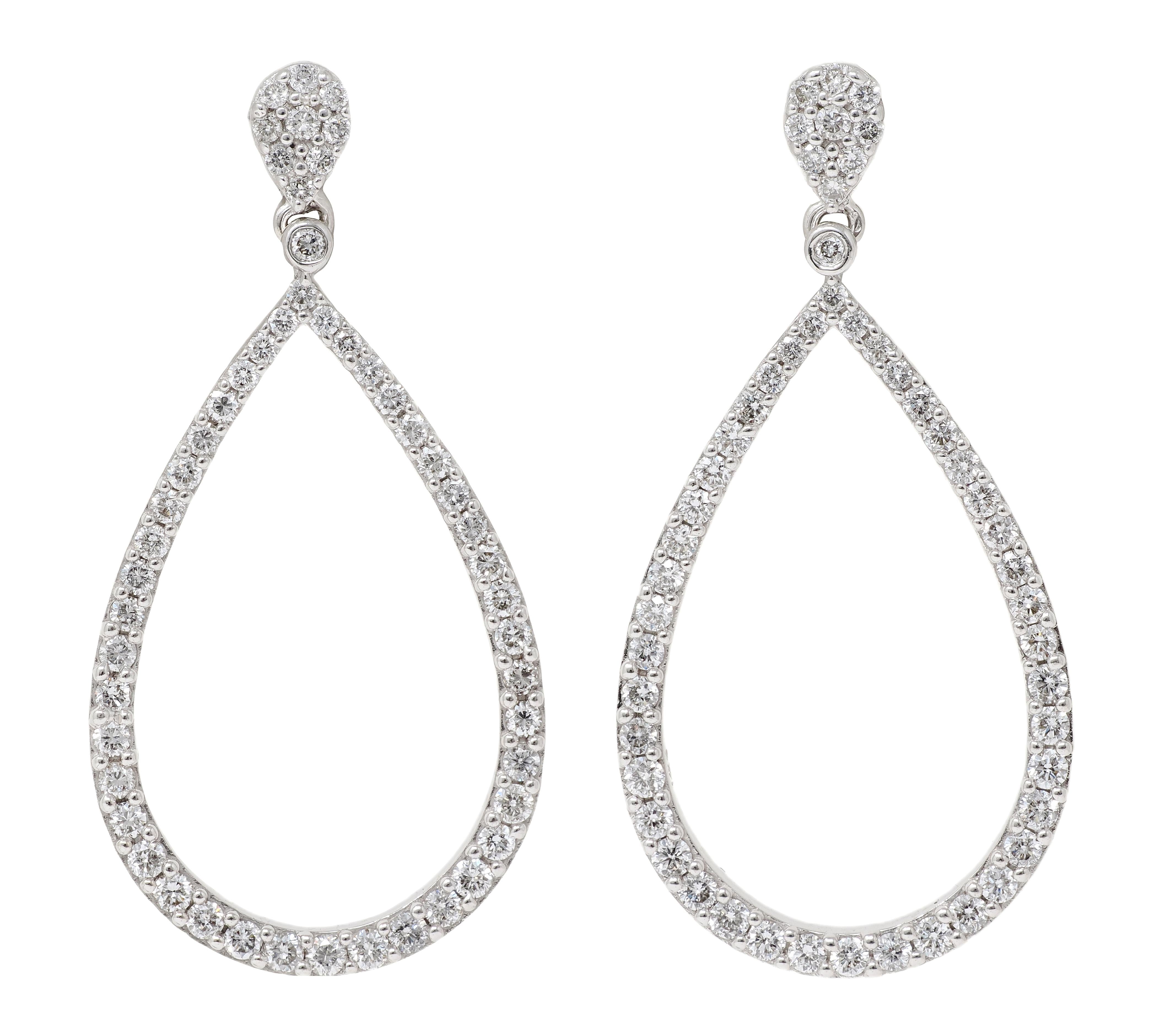 Contemporary Diamond 14 Karat White Gold Pear Drop Earrings