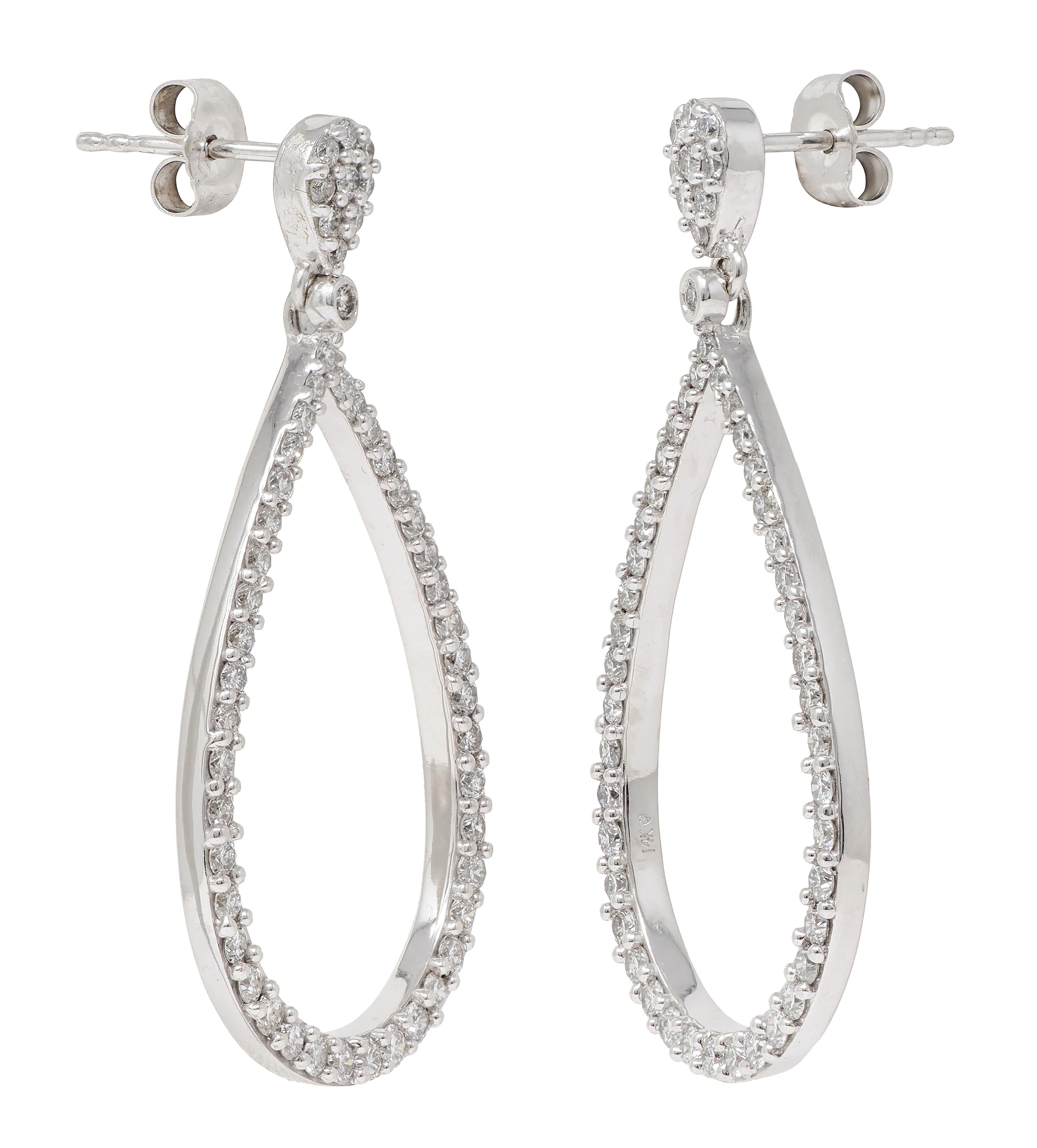 Contemporary Diamond 14 Karat White Gold Pear Drop Earrings