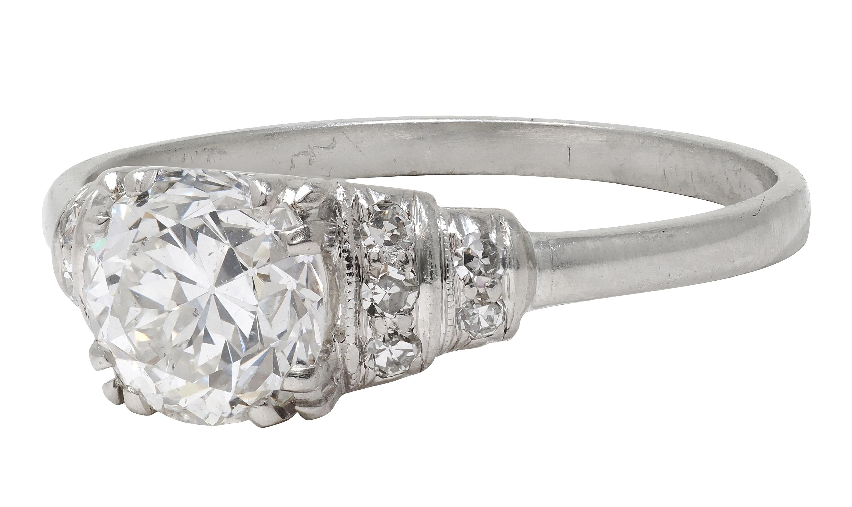 Mid-Century 1.16 CTW Old European Diamond Platinum Vintage Engagement Ring GIA