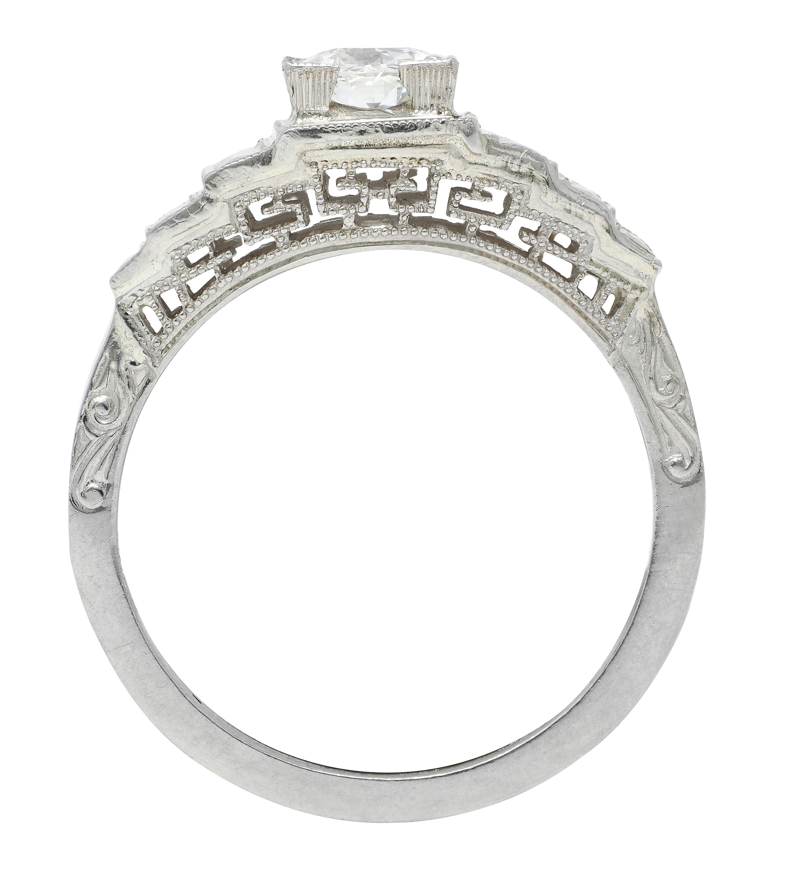 Art Deco Old European Cut Diamond 18 Karat White Gold Vintage Engagement Ring