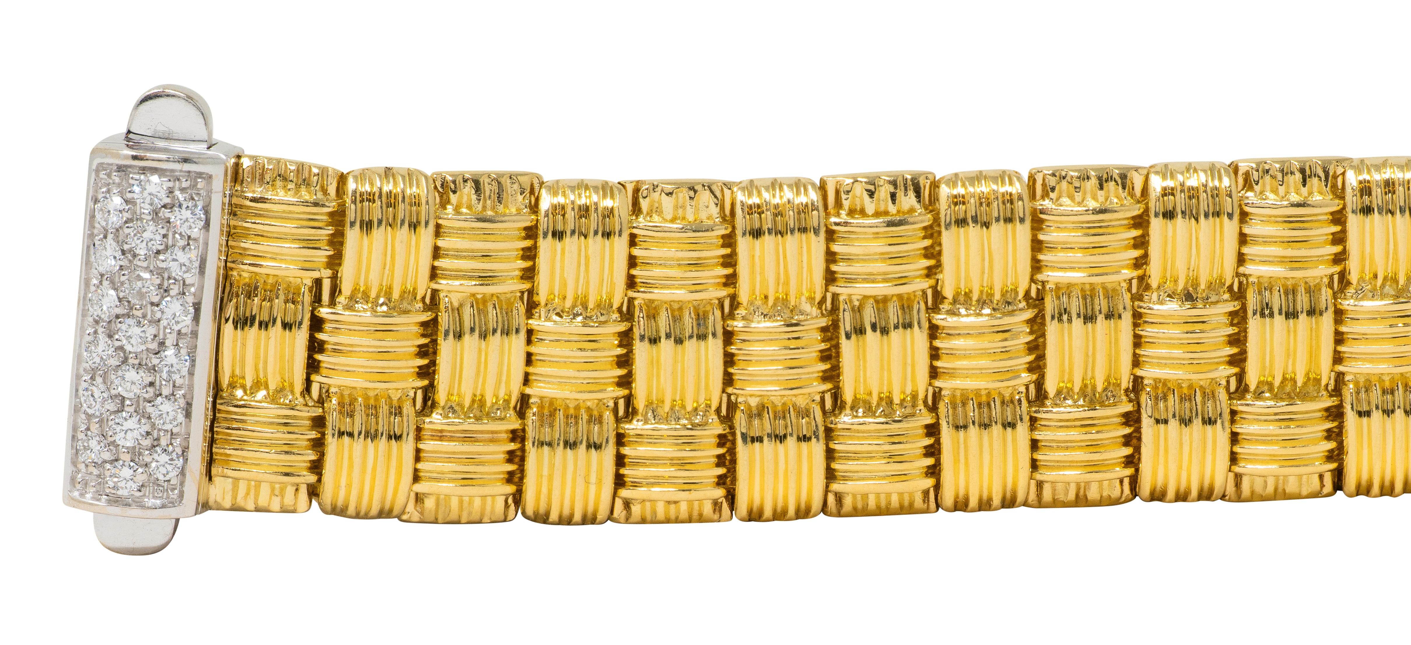 Roberto Coin Diamond 18 Karat Yellow White Gold Appassionata Woven Bracelet