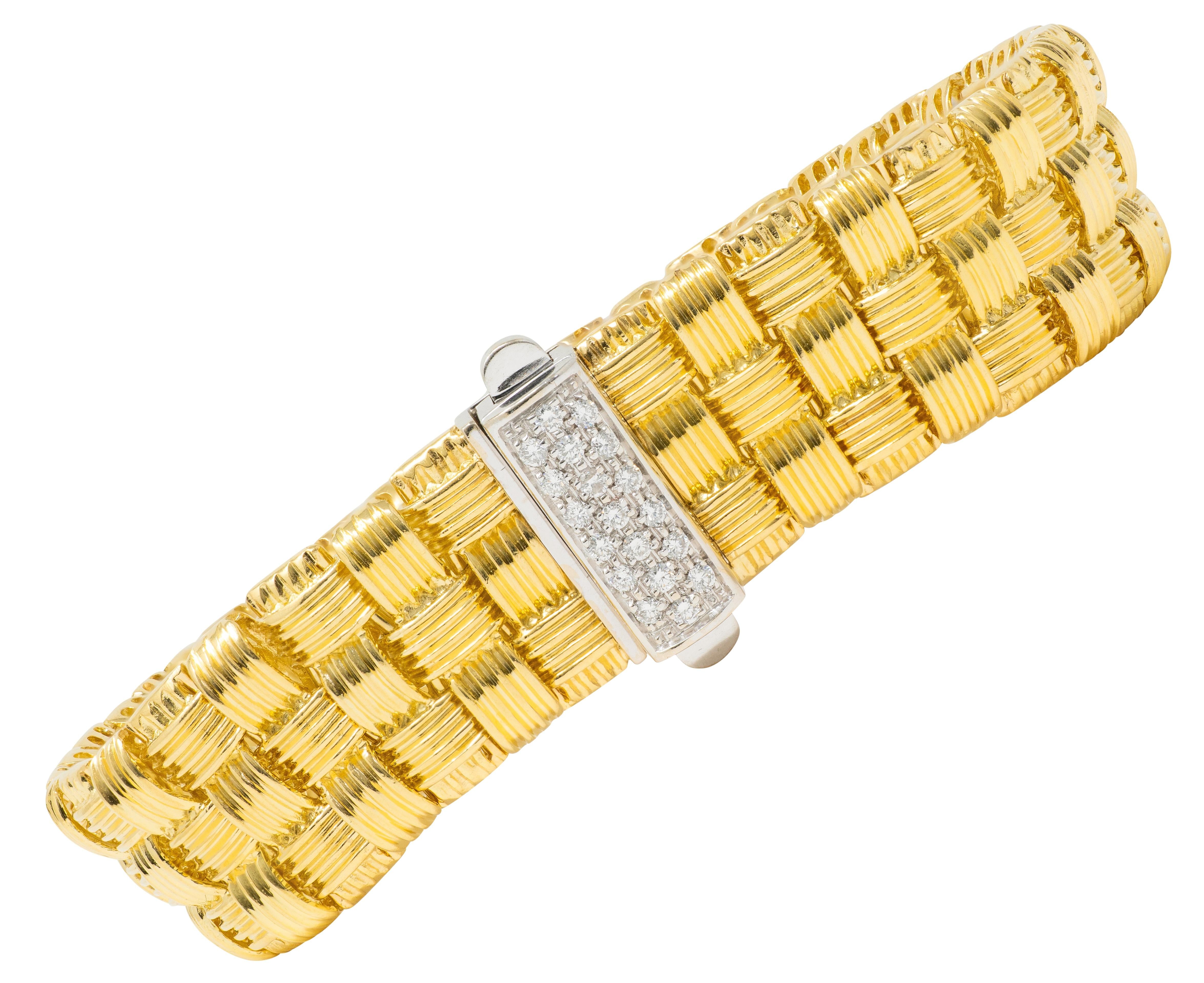Roberto Coin Diamond 18 Karat Yellow White Gold Appassionata Woven Bracelet