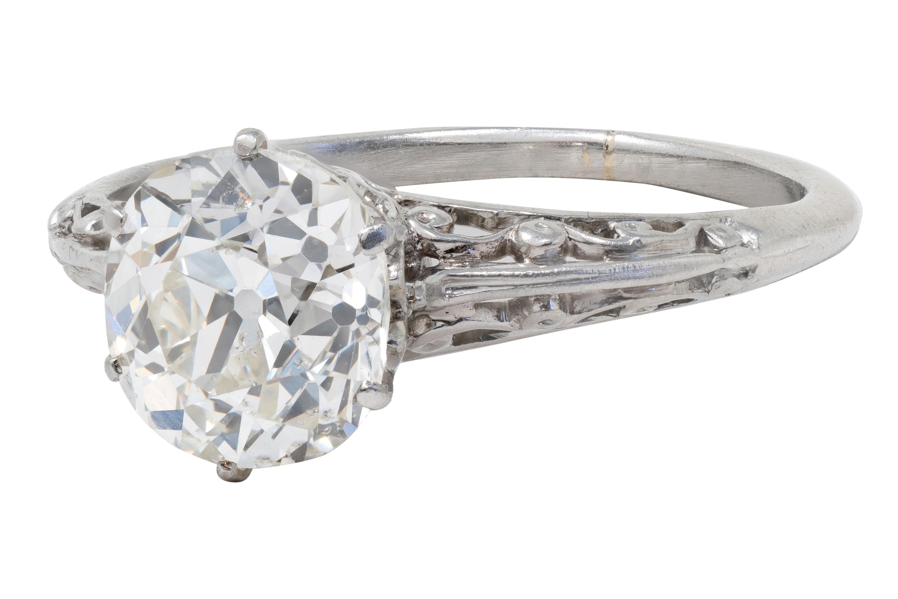 Art Deco 1.39 CTW Old Mine Cut Diamond Platinum Scroll Solitaire Engagement Ring