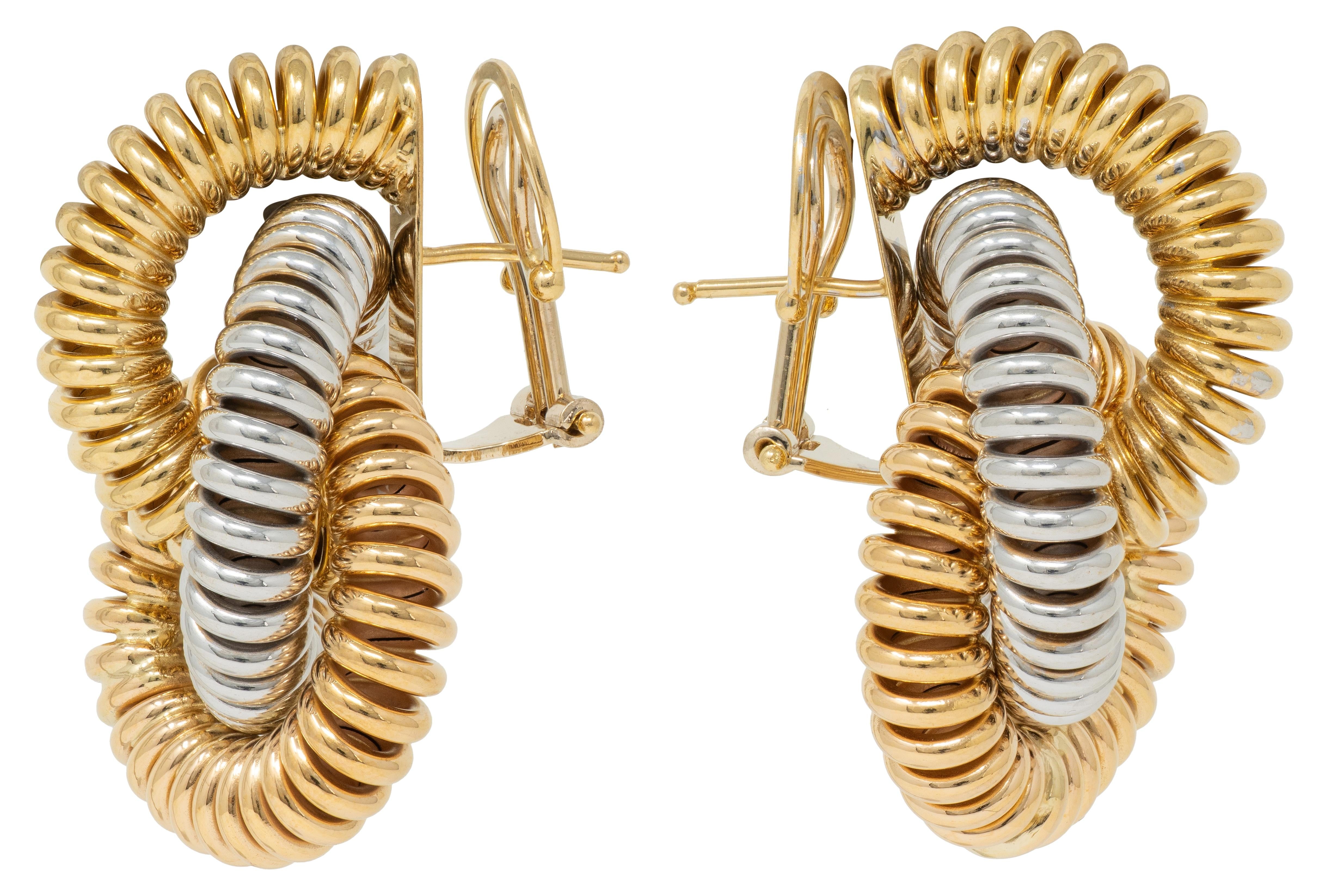 Contemporary 18 Karat Tri-Gold Coil Door Knocker Earrings