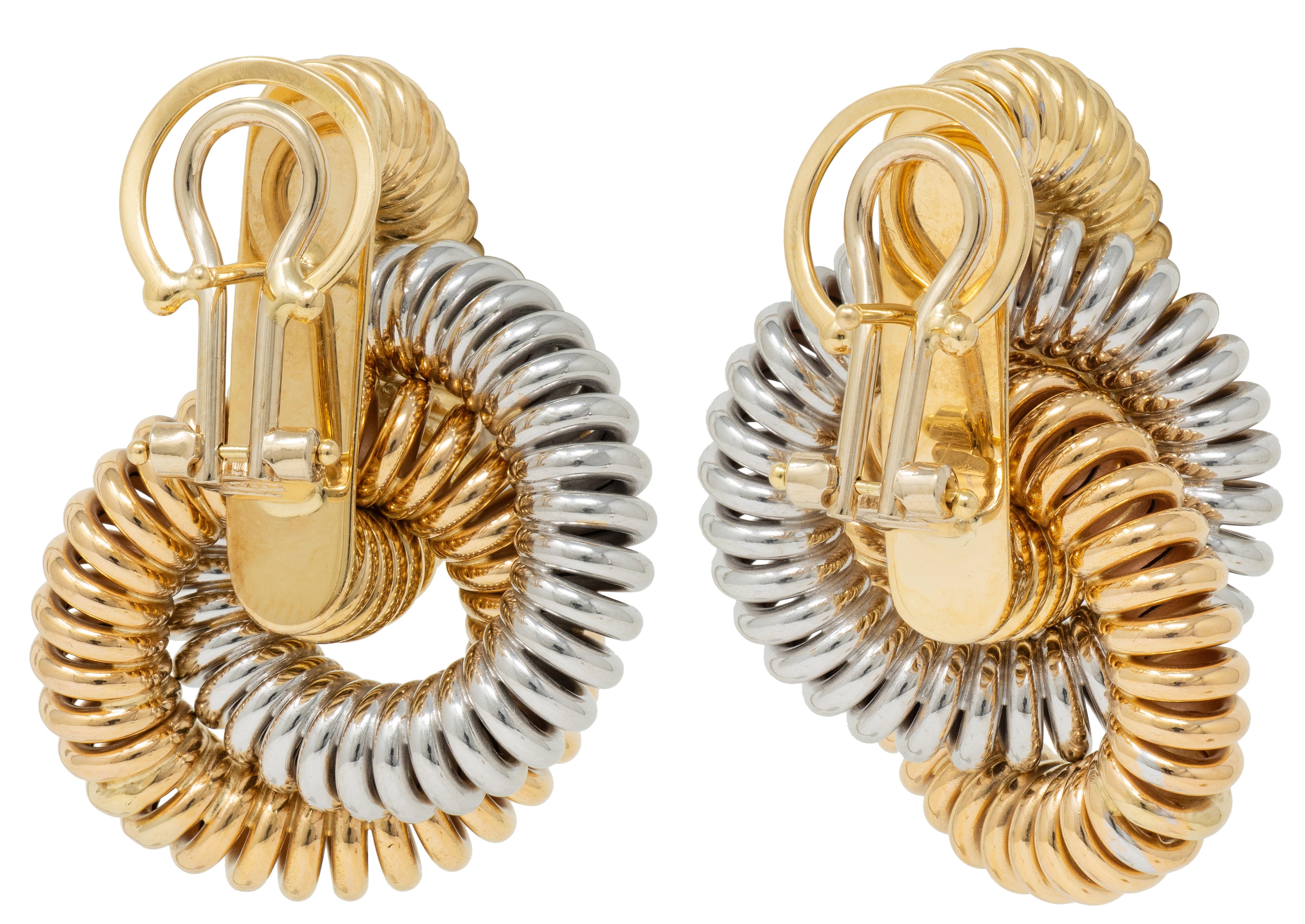 Contemporary 18 Karat Tri-Gold Coil Door Knocker Earrings