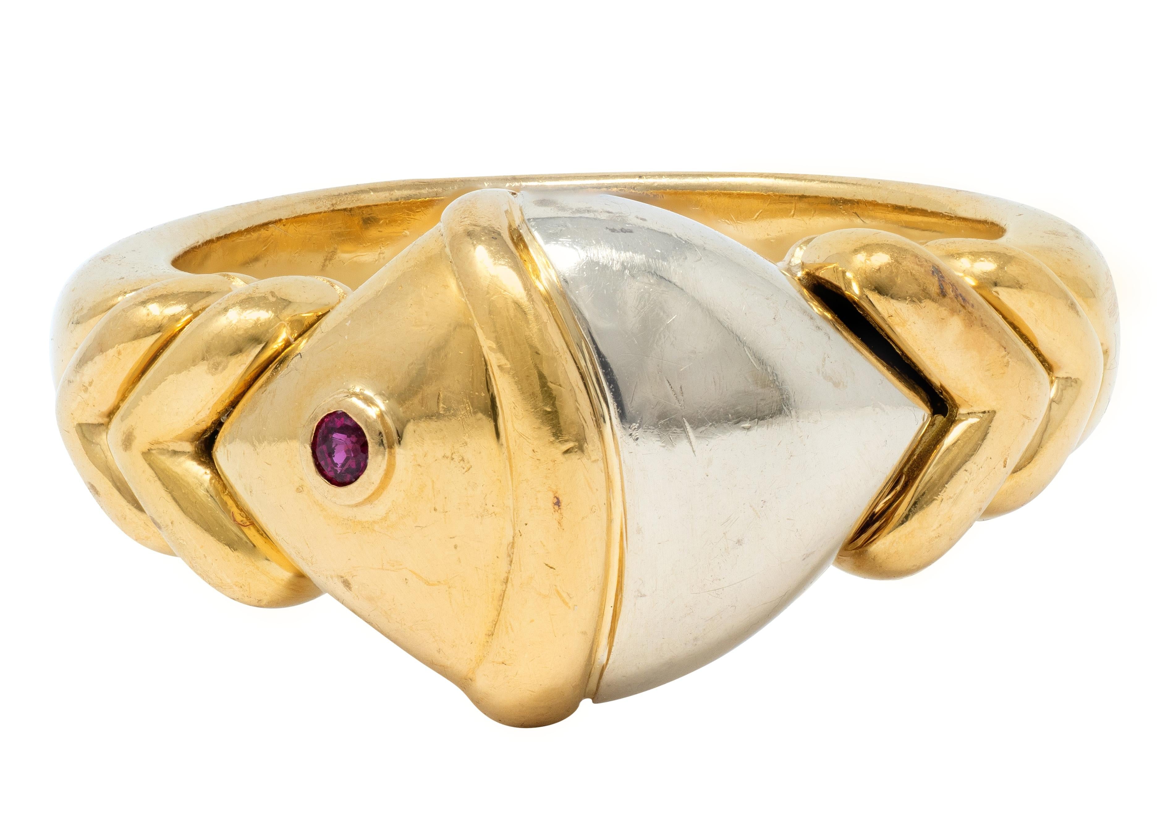 Bulgari 1990's Ruby 18 Karat Two-Tone Gold Naturalia Fish Ring