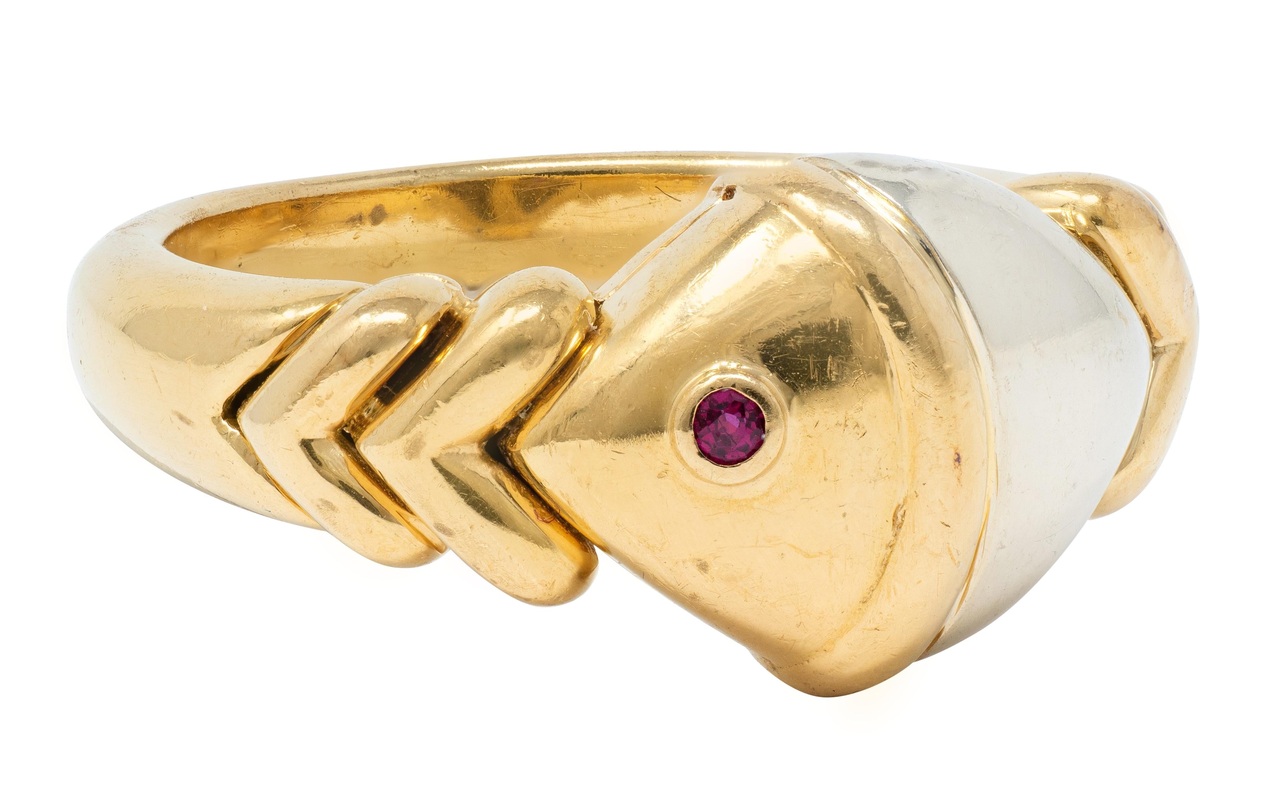 Bulgari 1990's Ruby 18 Karat Two-Tone Gold Naturalia Fish Ring