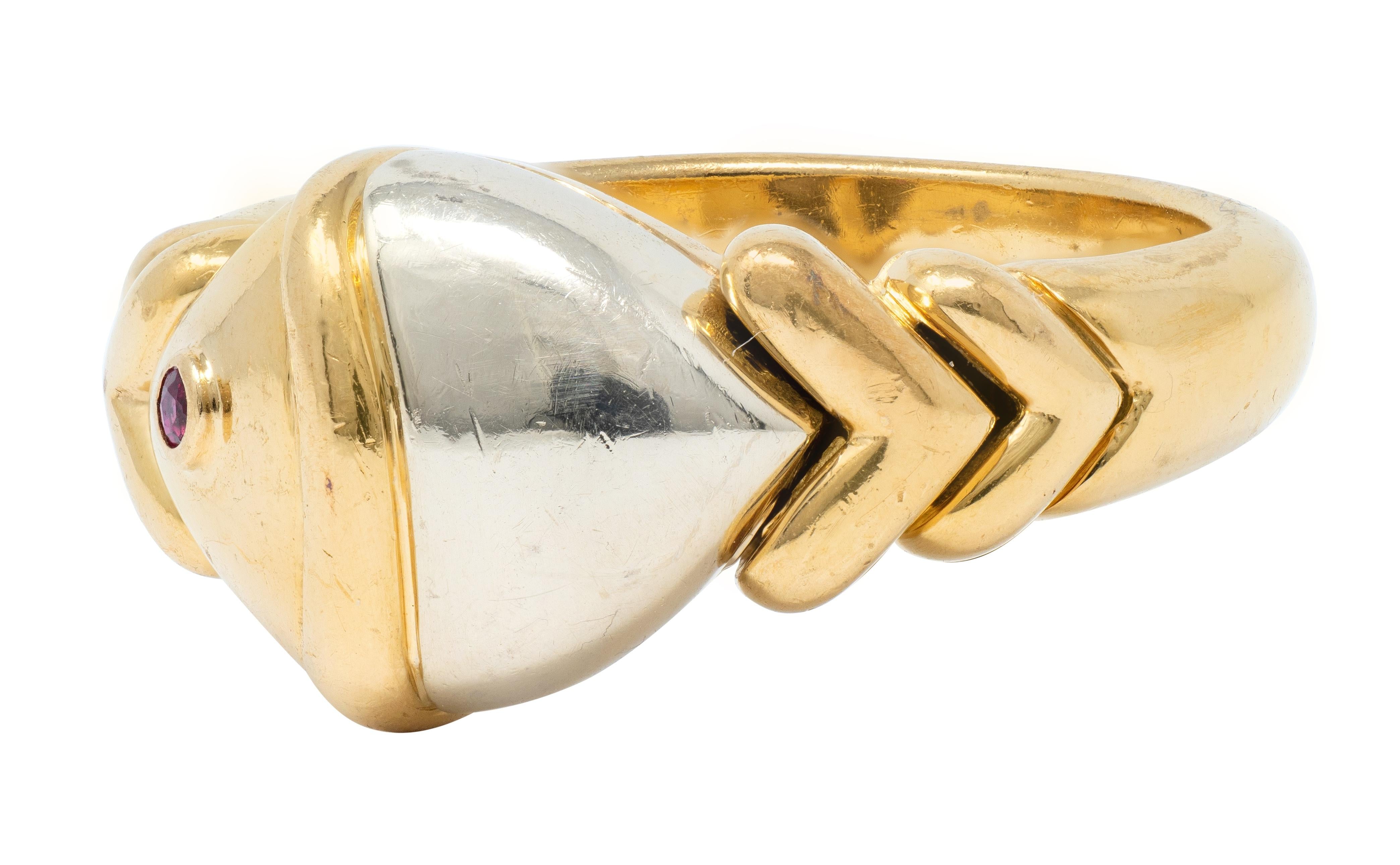 Bulgari 1990's Ruby 18 Karat Two-Tone Gold Naturalia Fish Ring