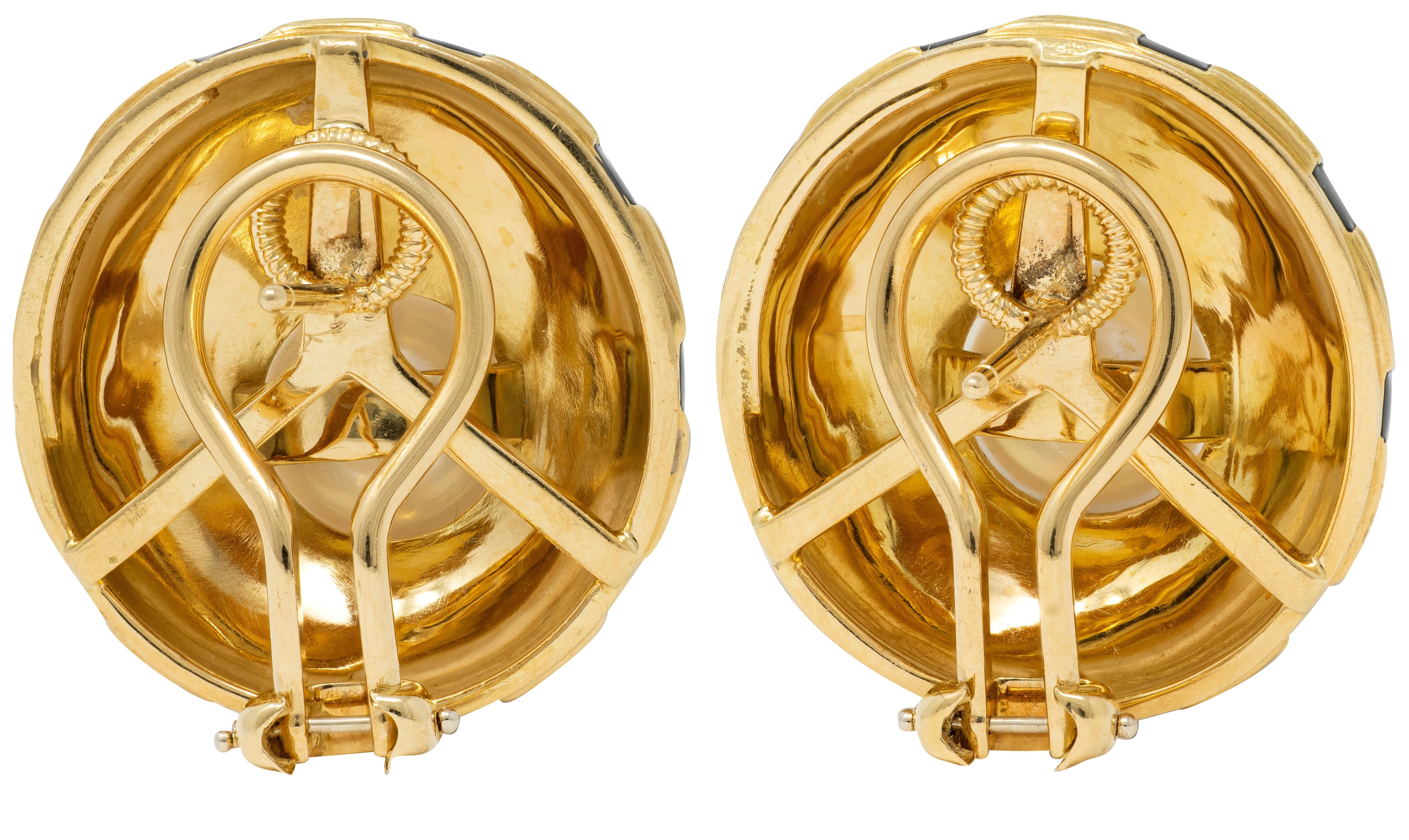 Tiffany & Co. Schlumberger 1970 Pearl Enamel 18K Gold Vintage Taj Mahal Earrings